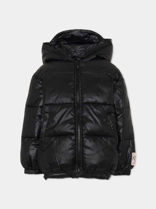 Piumino nero per bambini con logo,N°21 Kids,N2104X N0002 0N900