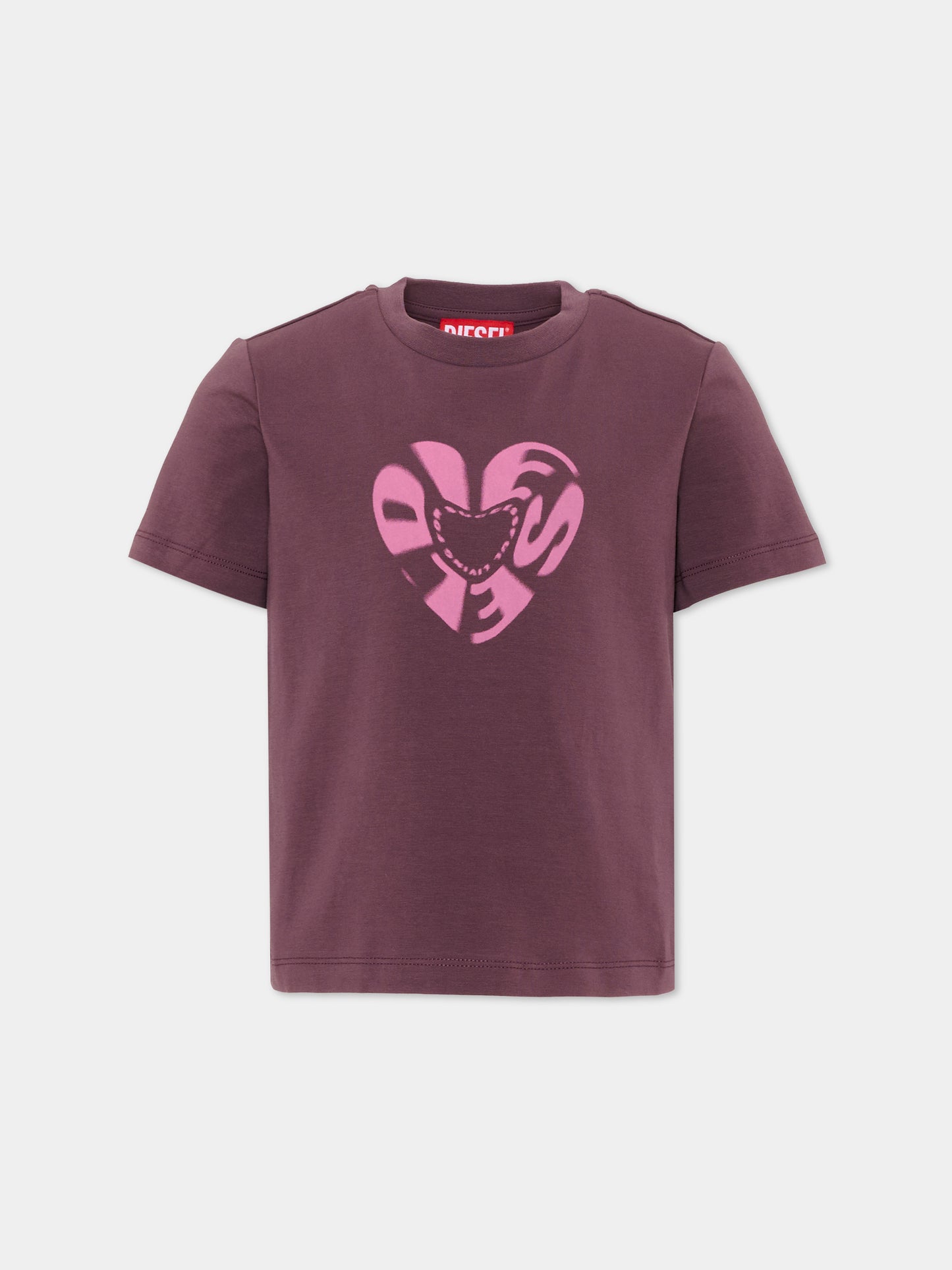 T-Shirt viola per bambina con logo,Diesel,J02450 0AFAA K603