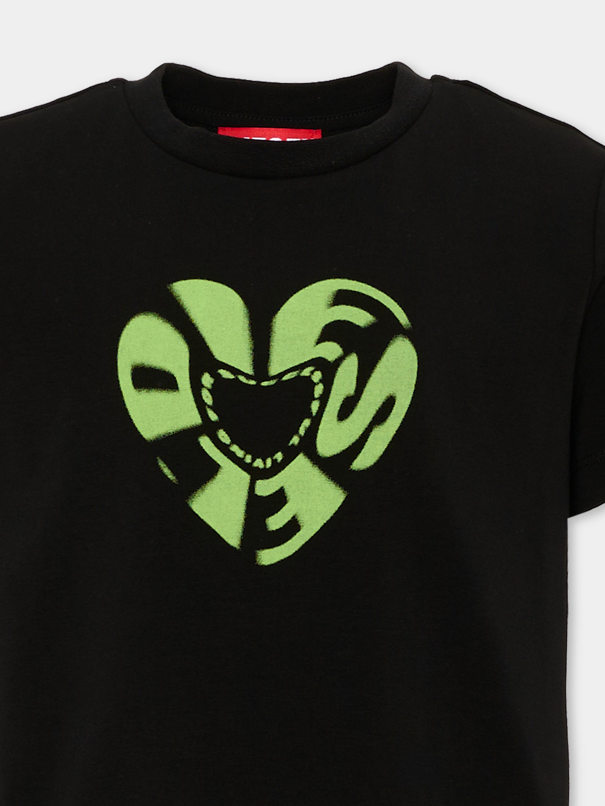 T-Shirt nera per bambina con logo,Diesel,J02450 0AFAA K900