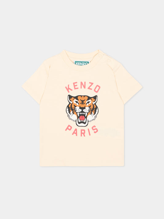 T-shirt beige per neonati con logo,Kenzo Kids,K61718 208