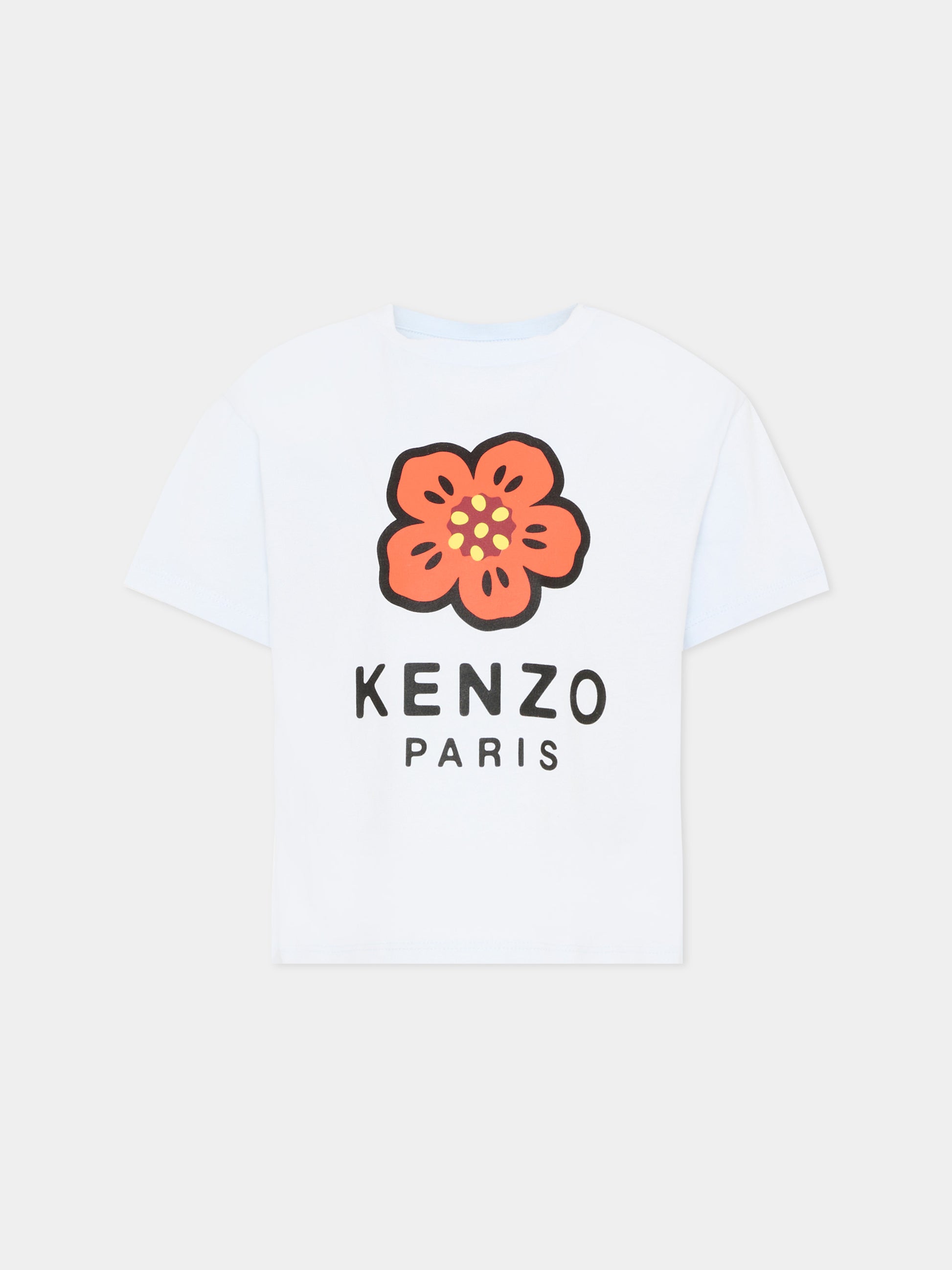 T-Shirt celeste per bambina con logo,Kenzo Kids,K61818 77M