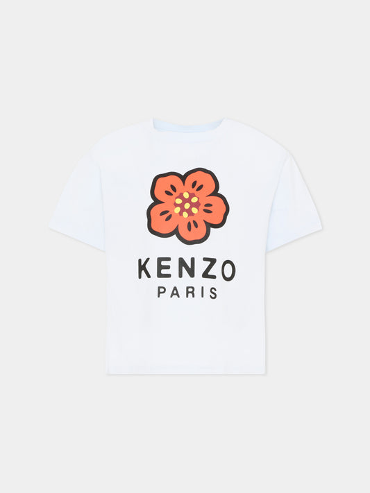 T-Shirt celeste per bambina con logo,Kenzo Kids,K61818 77M