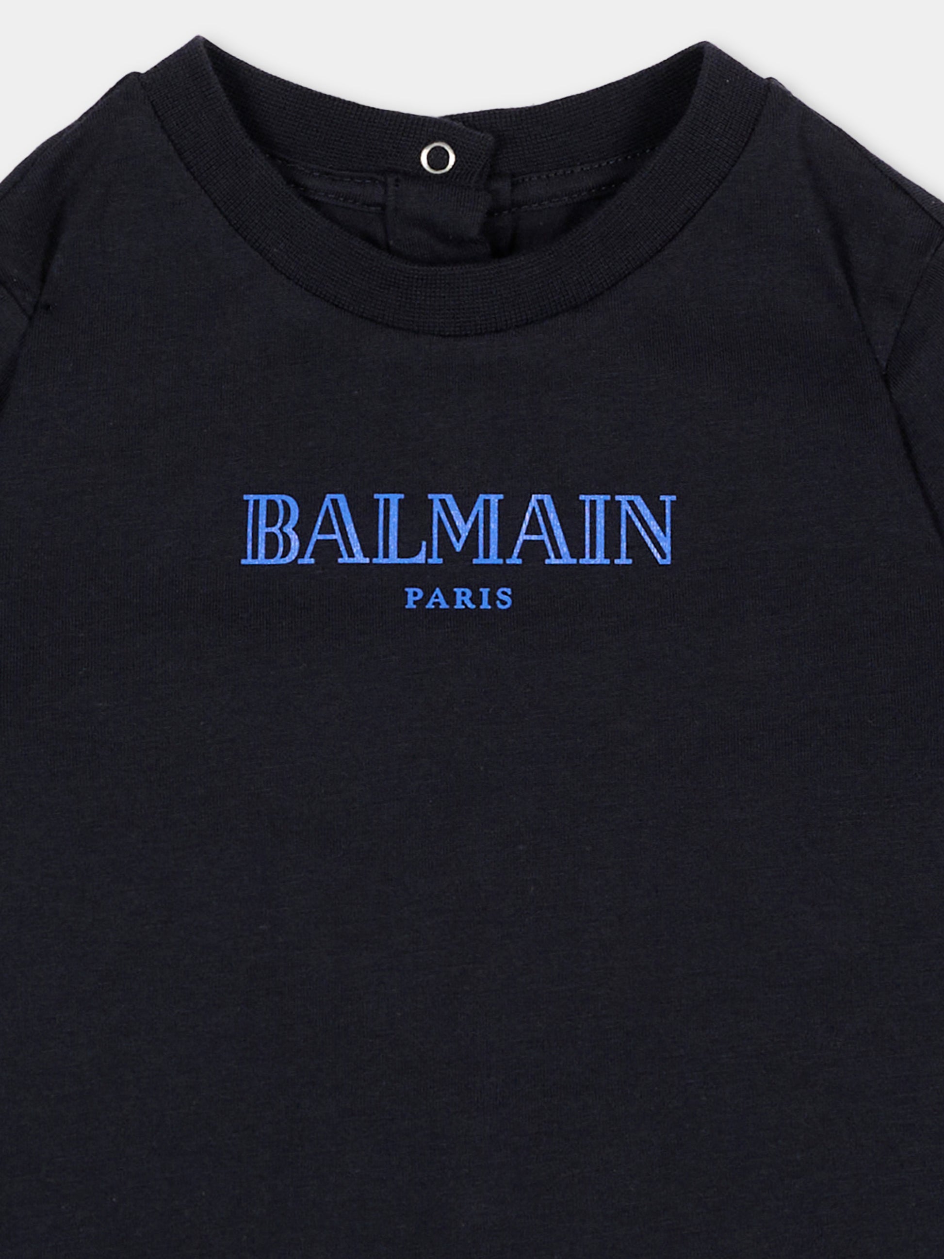 T-Shirt blu per bambini con logo,Balmain Kids,BX8541 Z3186 621BL