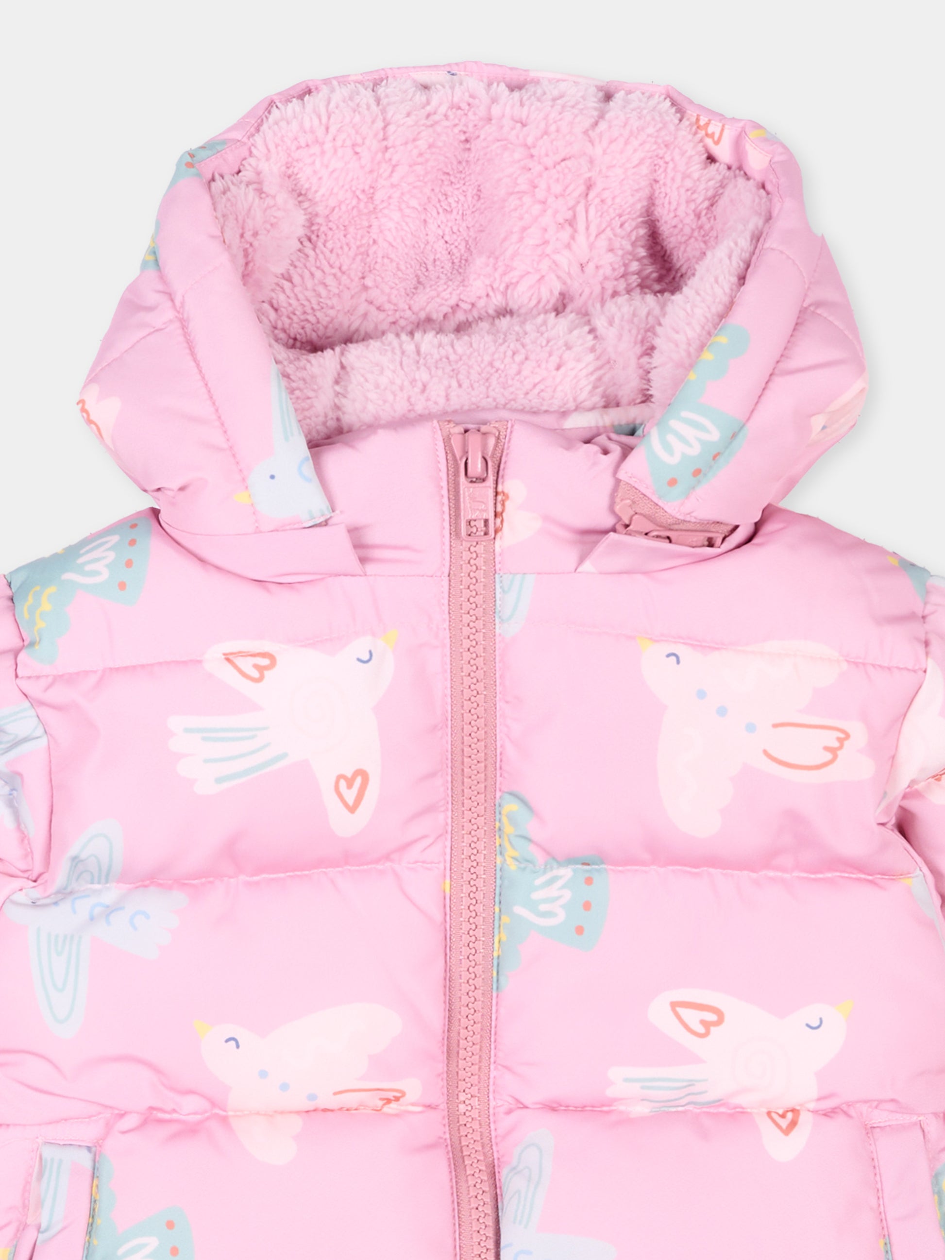 Piumino rosa per neonata con uccellini,Stella Mccartney Kids,TX2067 Z3221 568MC