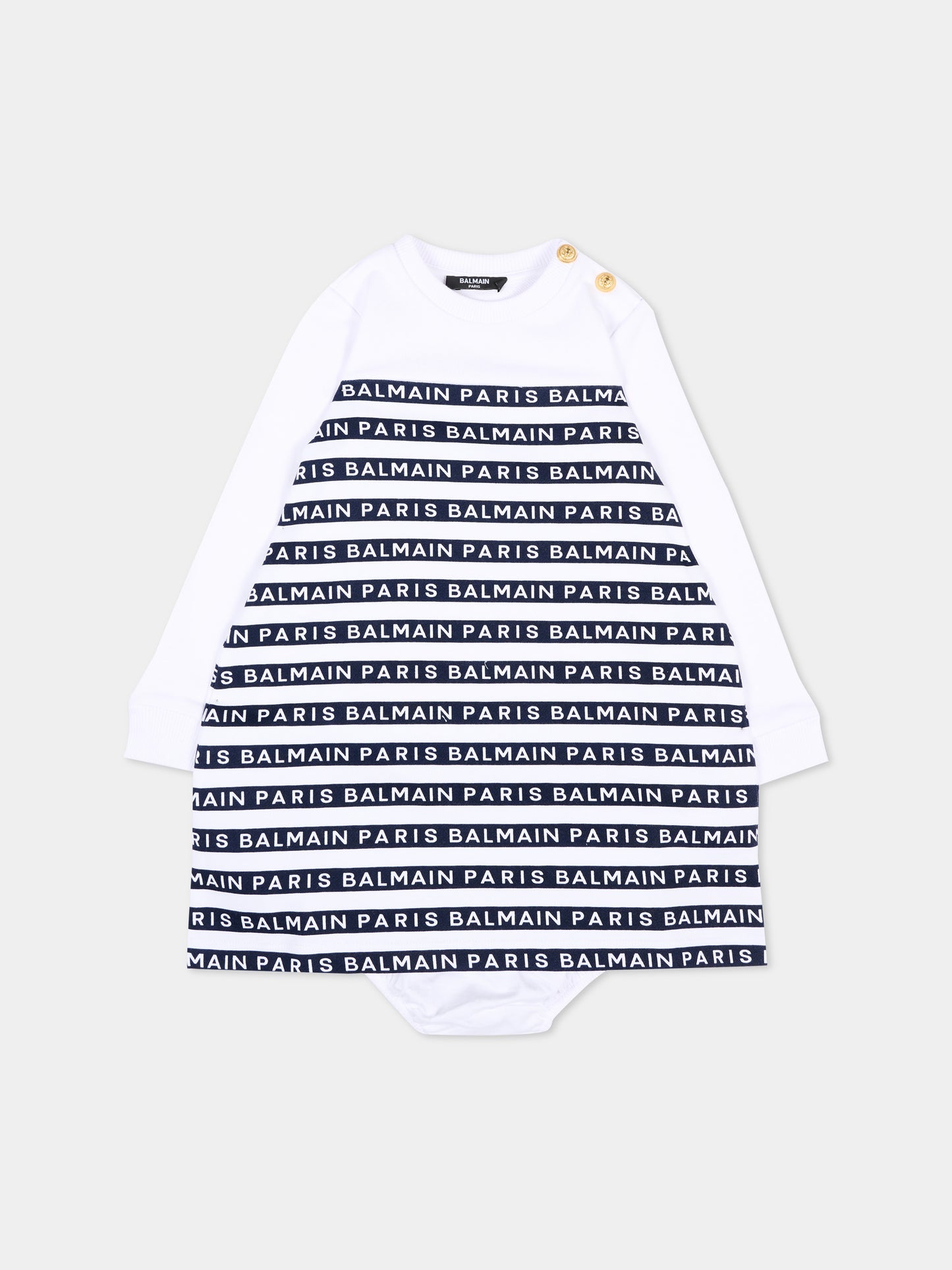 Vestito blu per neonata con logo,Balmain Kids,BU1010 Z1909 100BL