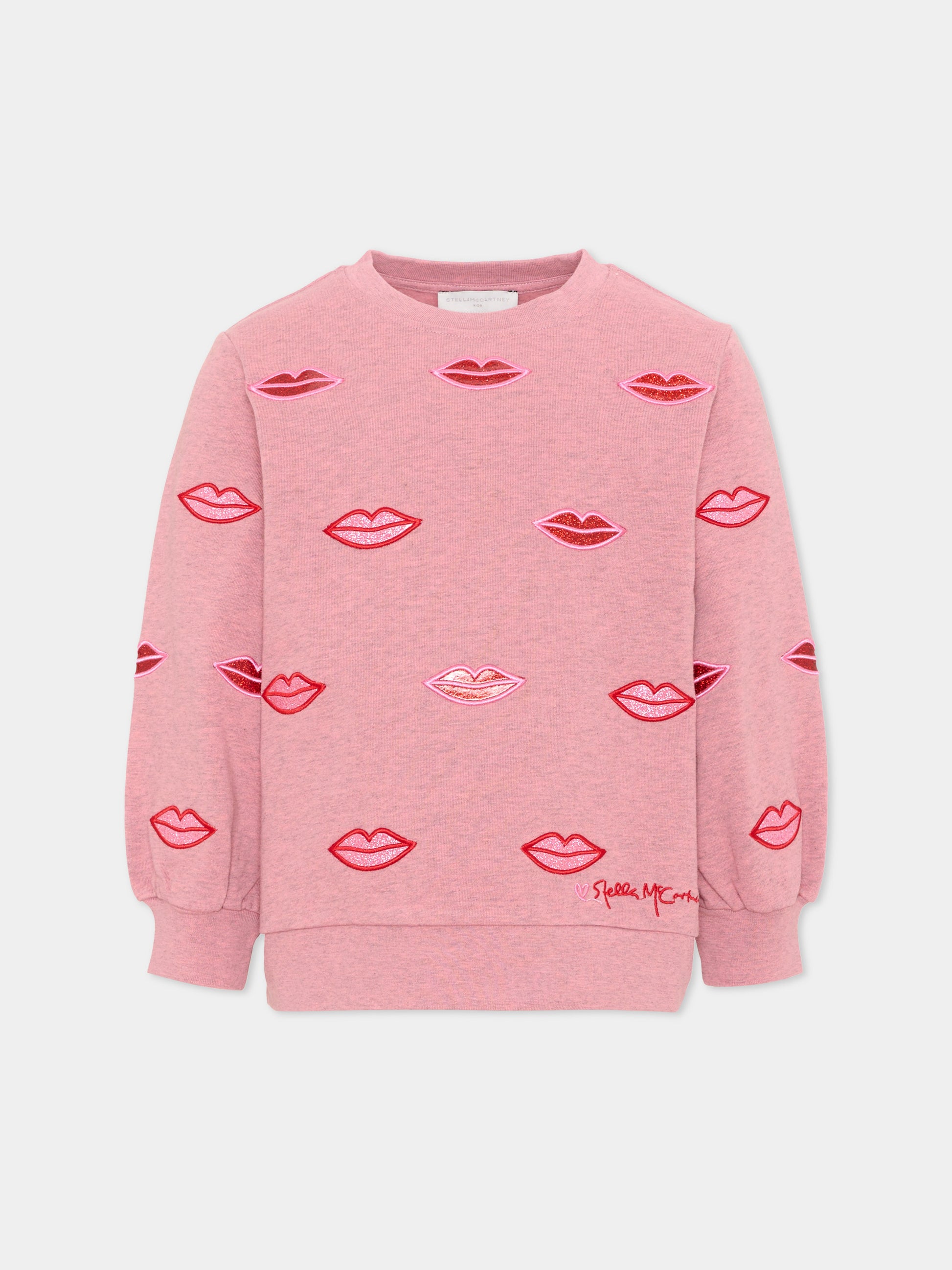 Felpa rosa per bambina con labbra,Stella Mccartney Kids,TX4C30 Z3061 883