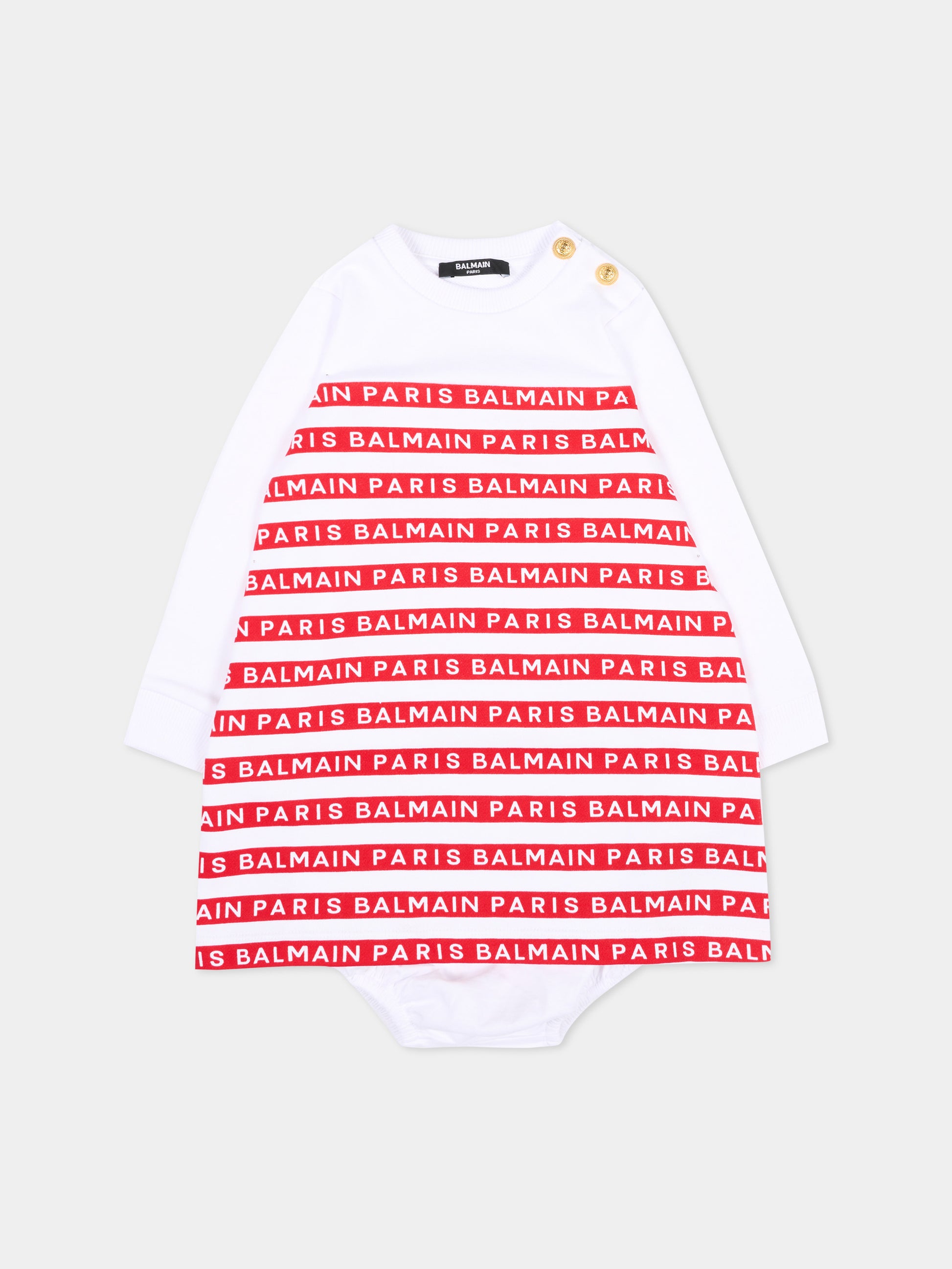 Vestito rosso per neonata con logo,Balmain Kids,BU1010 Z1909 100RO