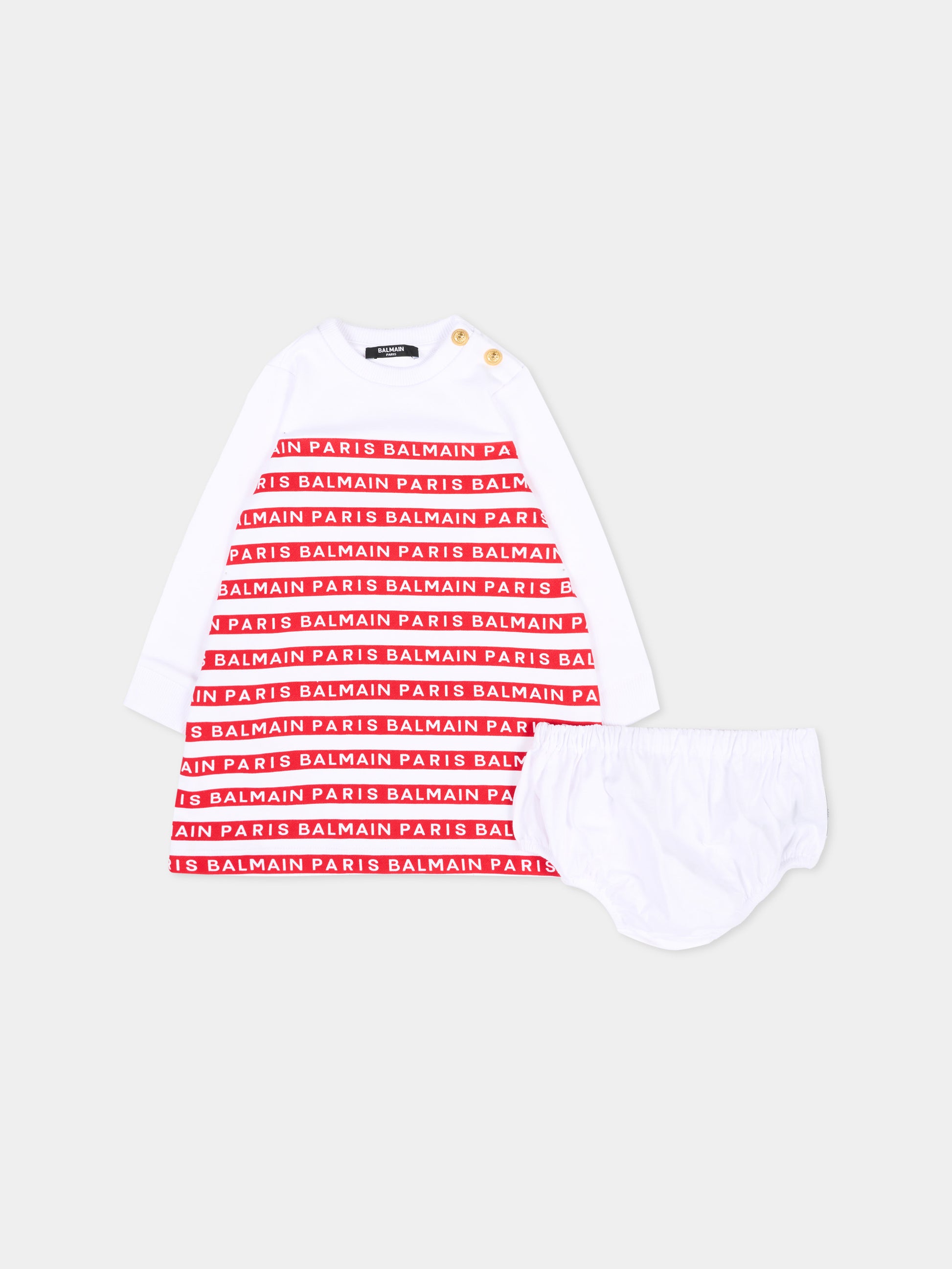 Vestito rosso per neonata con logo,Balmain Kids,BU1010 Z1909 100RO
