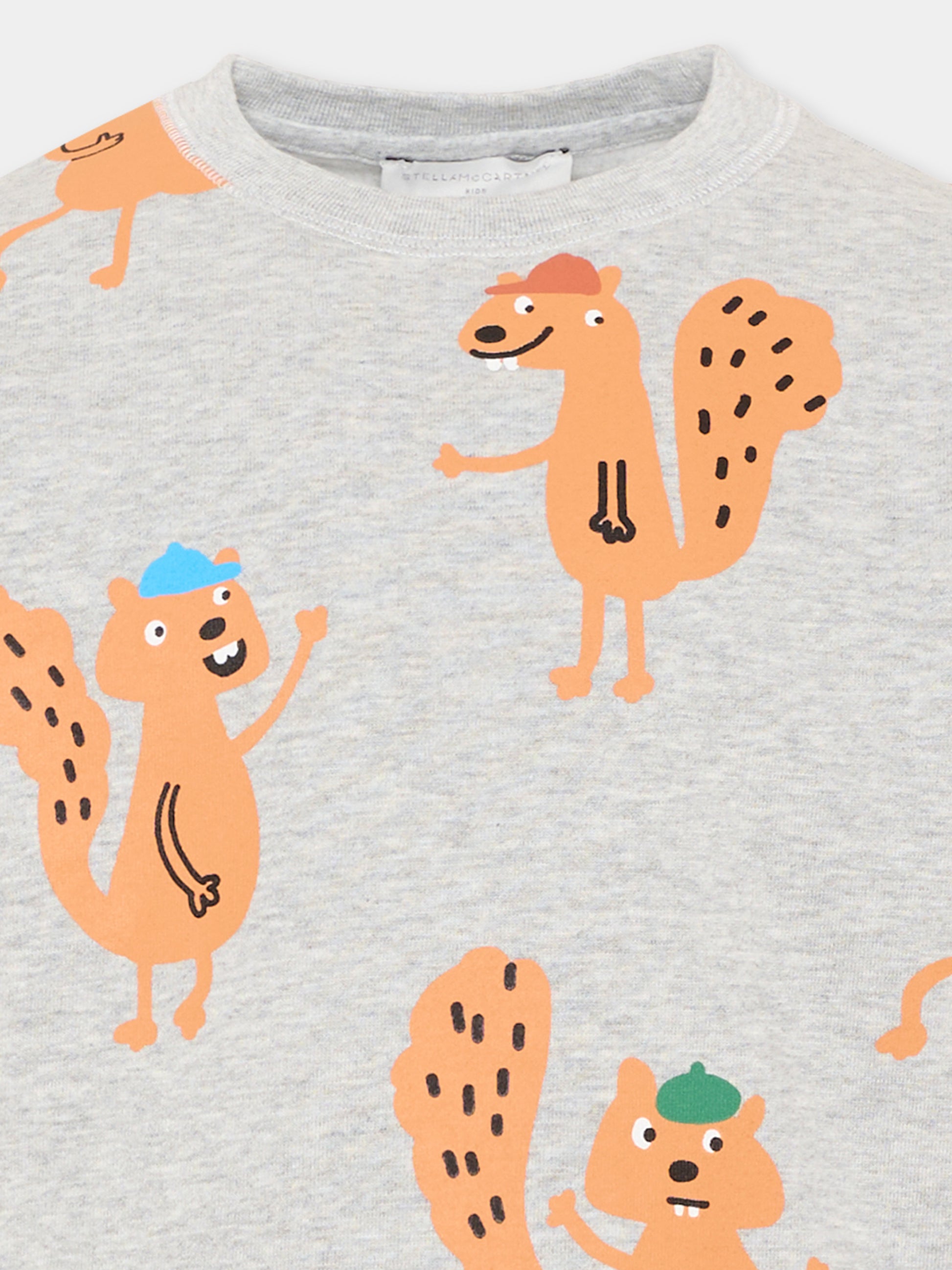 Felpa grigia per bambino con scoiattoli,Stella Mccartney Kids,TX4R10 Z3159 807MC