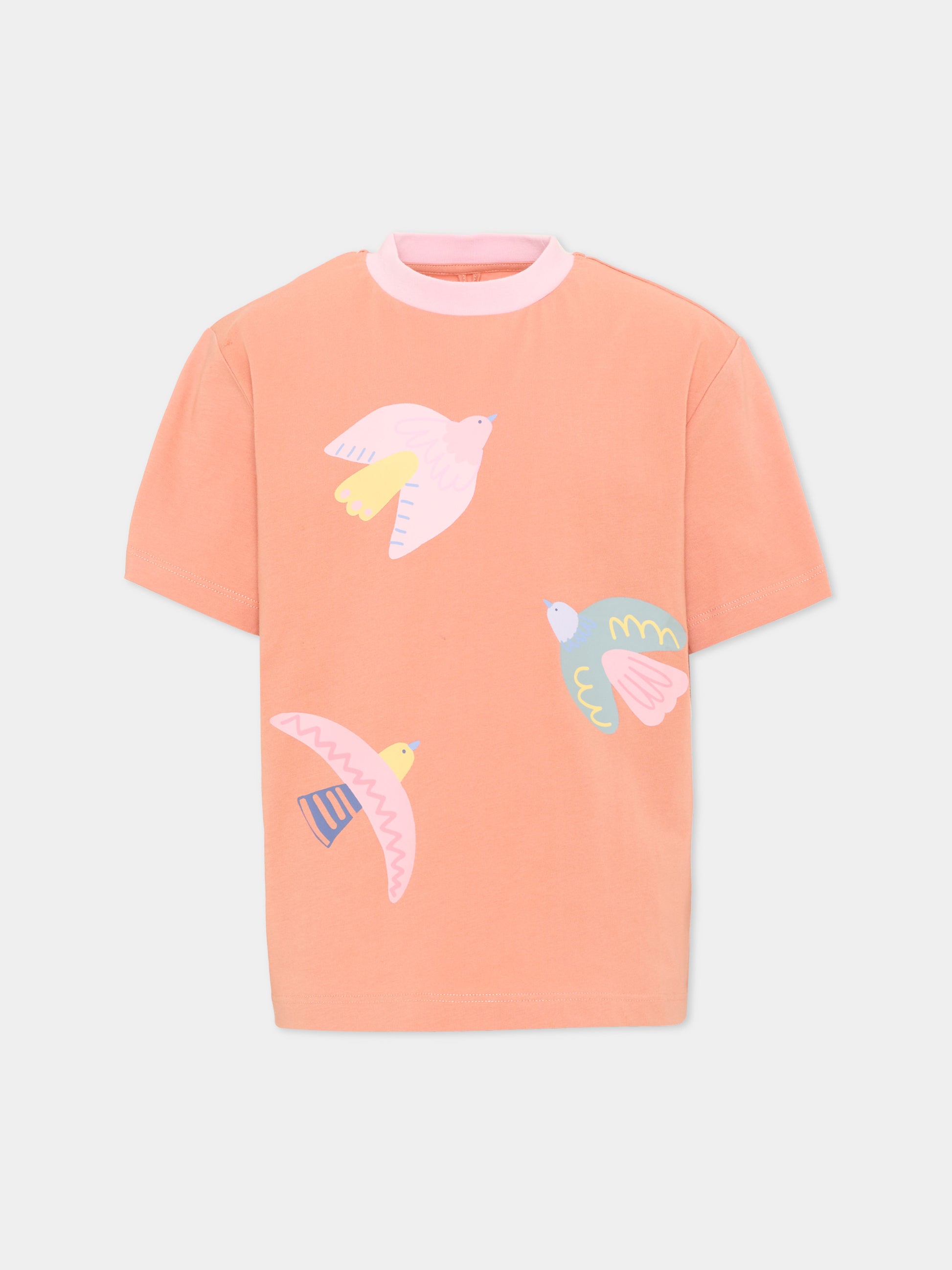 T-shirt arancione per bambina con uccellini,Stella Mccartney Kids,TX8D11 Z0434 466