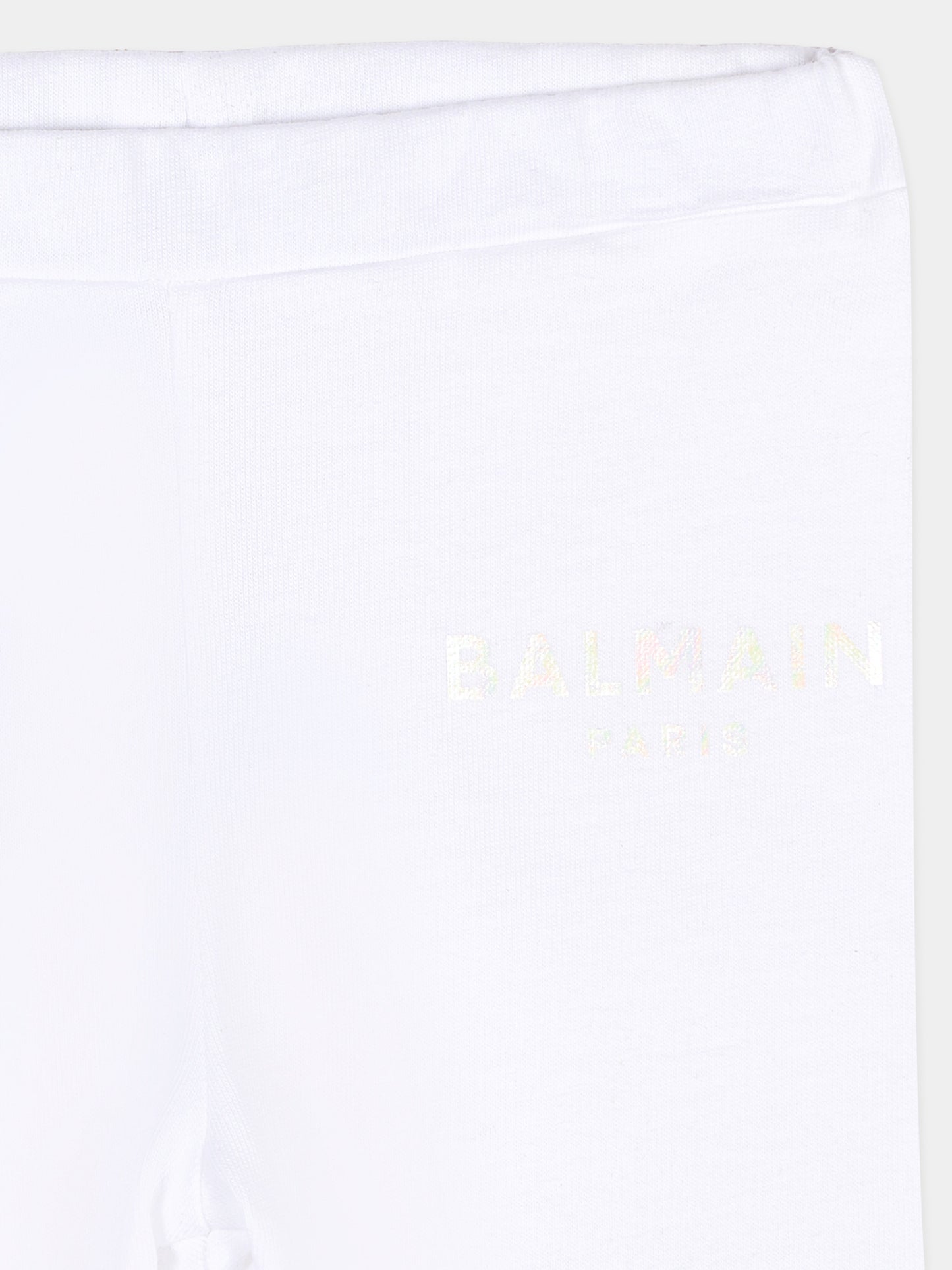 Leggings bianco per neonata con logo,Balmain Kids,BU6030 Z1883 100