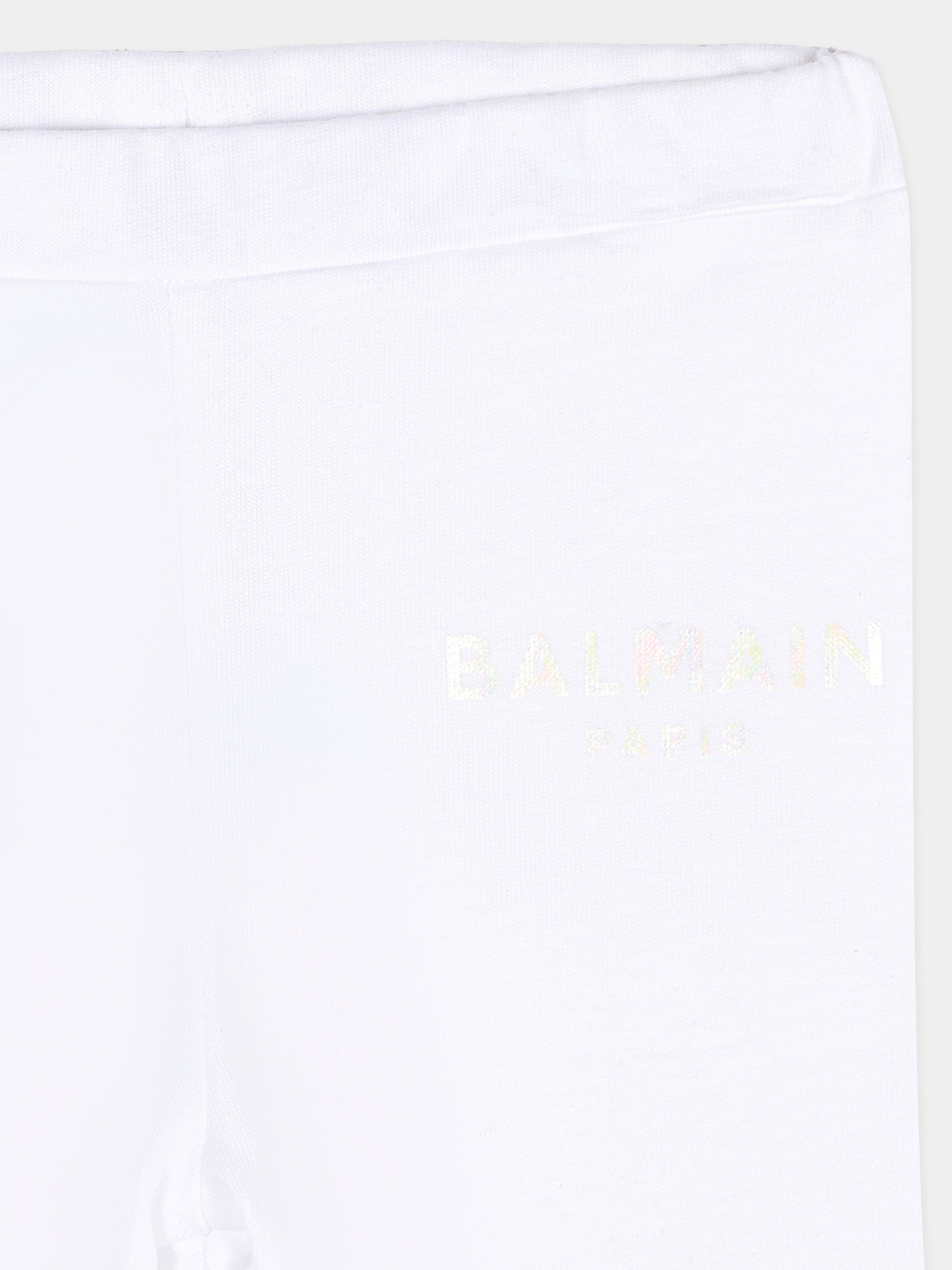 Leggings bianco per neonata con logo,Balmain Kids,BU6030 Z1883 100