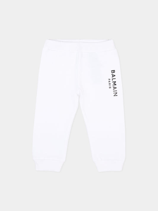 Pantaloni sportivi bianchi per neonati con logo,Balmain Kids,BU6520 Z1753 100