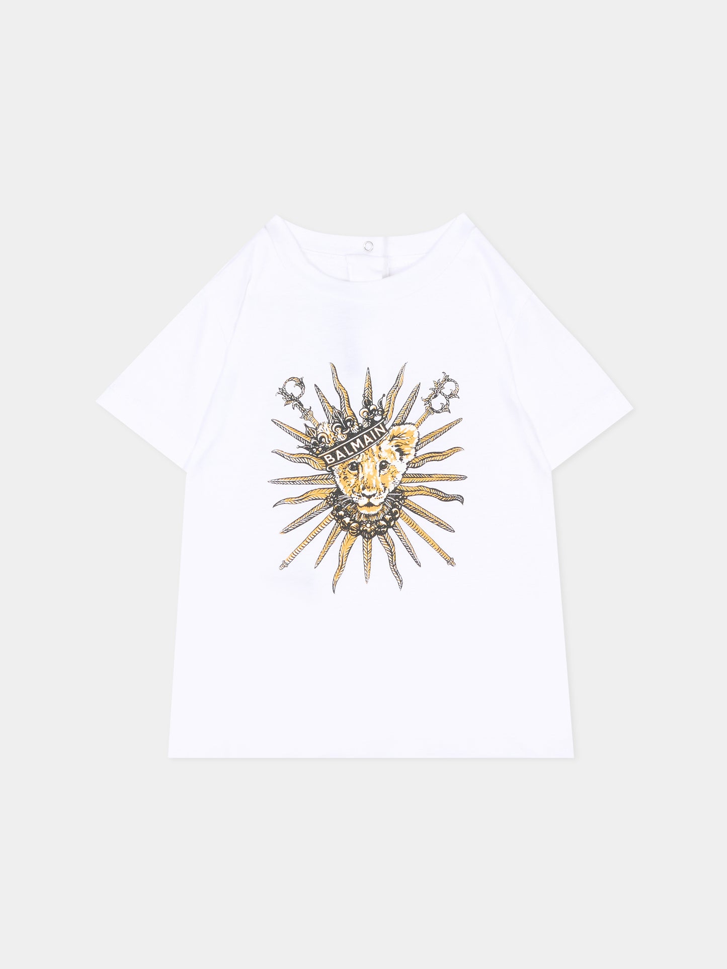 T-Shirt bianca per neonati con leone,Balmain Kids,BU8651 Z0082 100