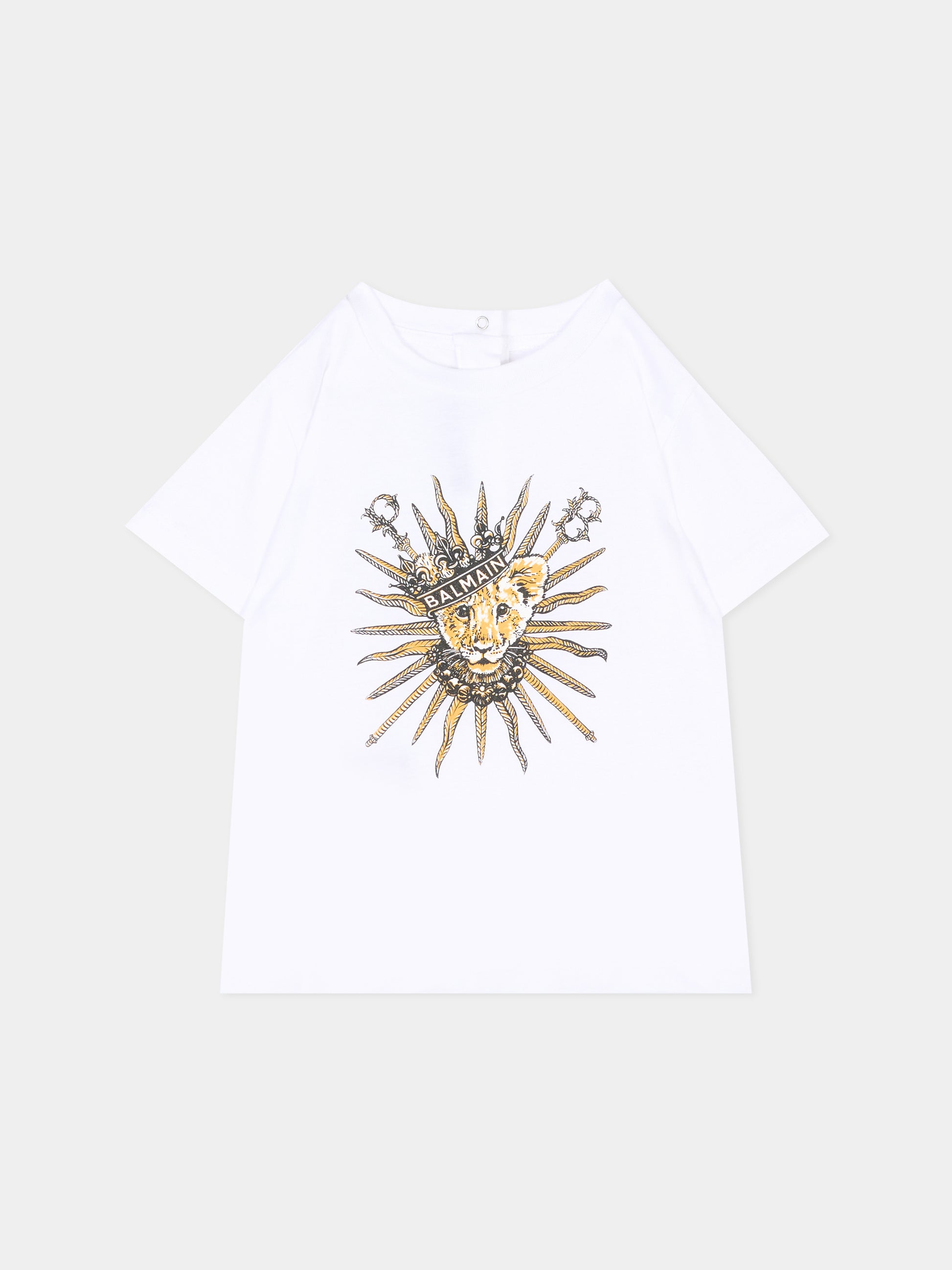 T-Shirt bianca per neonati con leone,Balmain Kids,BU8651 Z0082 100