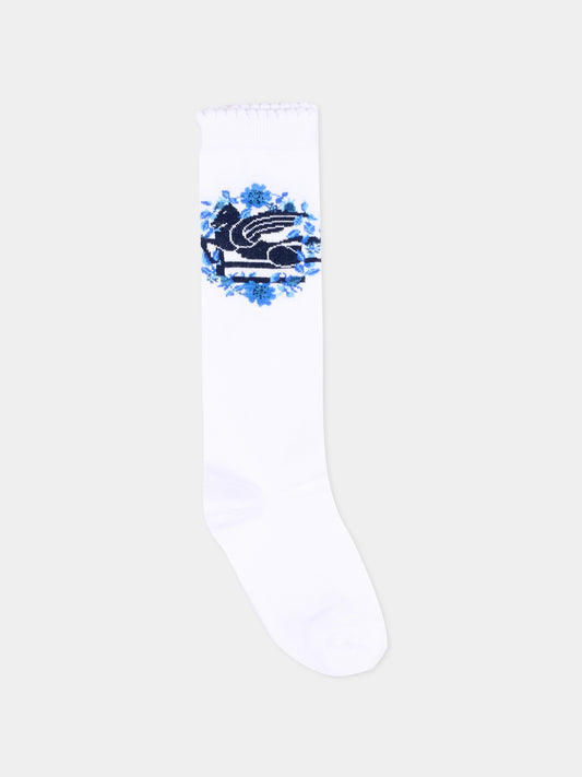 Calzino bianco per bambina con Pegaso,Etro,GU0A90 Z0396 101