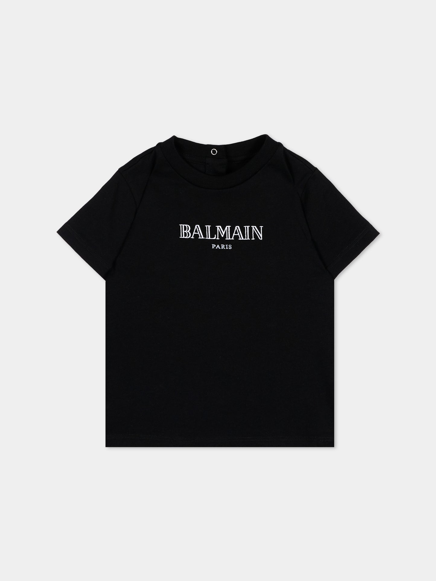 T-Shirt nera per neonati con logo,Balmain Kids,BV8591 Z0082 930BC