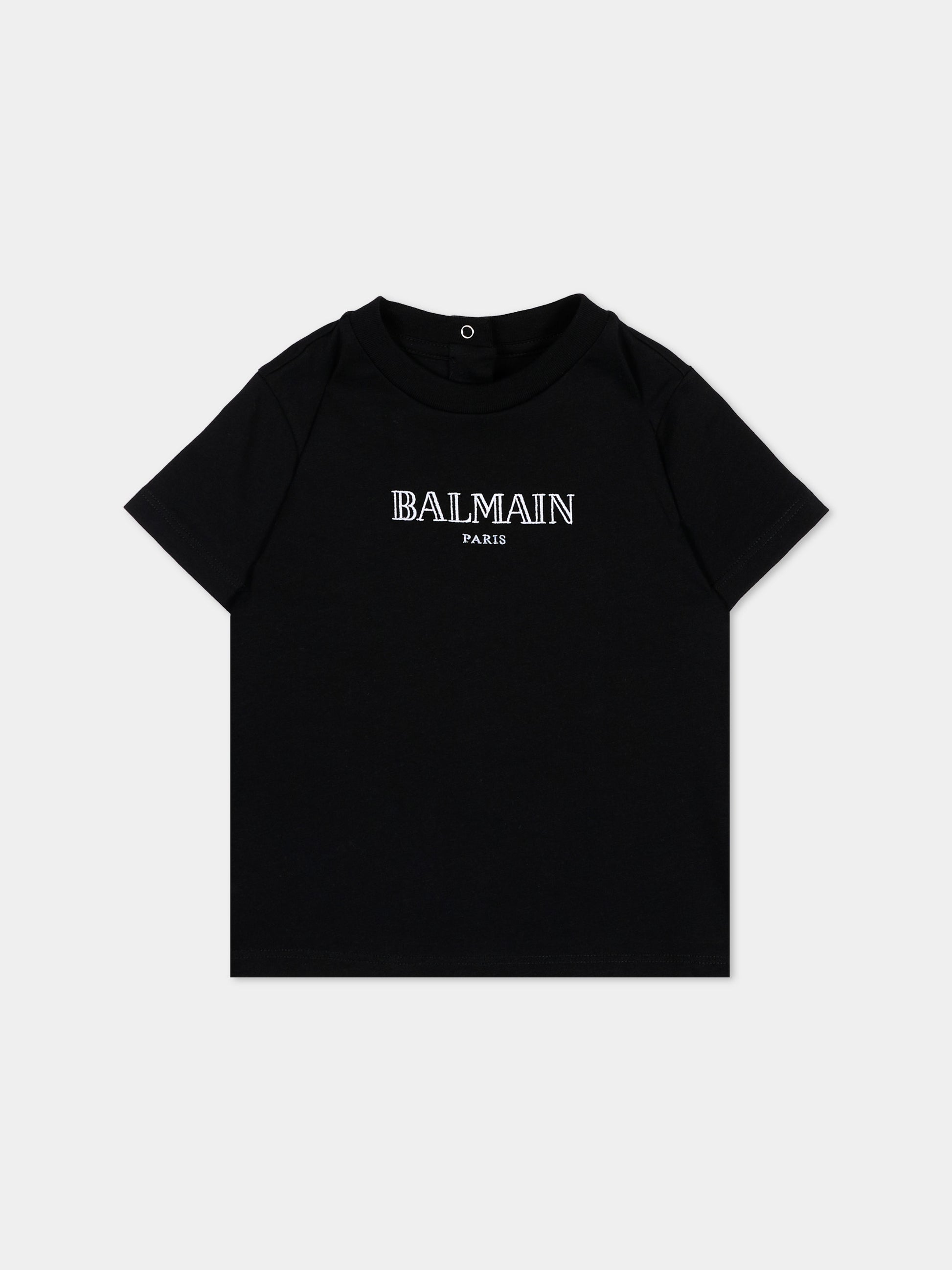 T-Shirt nera per neonati con logo,Balmain Kids,BV8591 Z0082 930BC