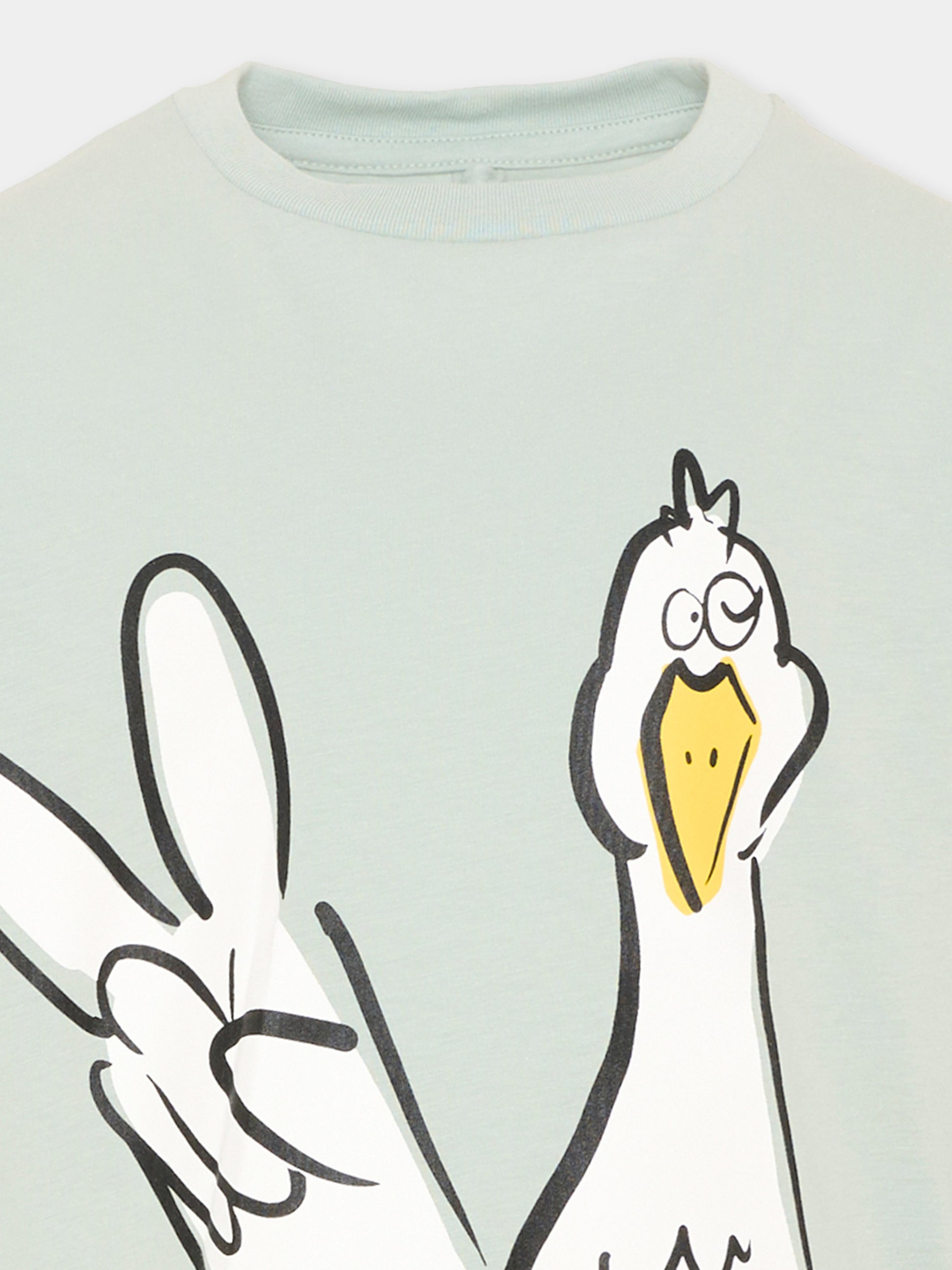 T-Shirt verde per bambino con gallina,Stella Mccartney Kids,TV8S00 Z0434 710
