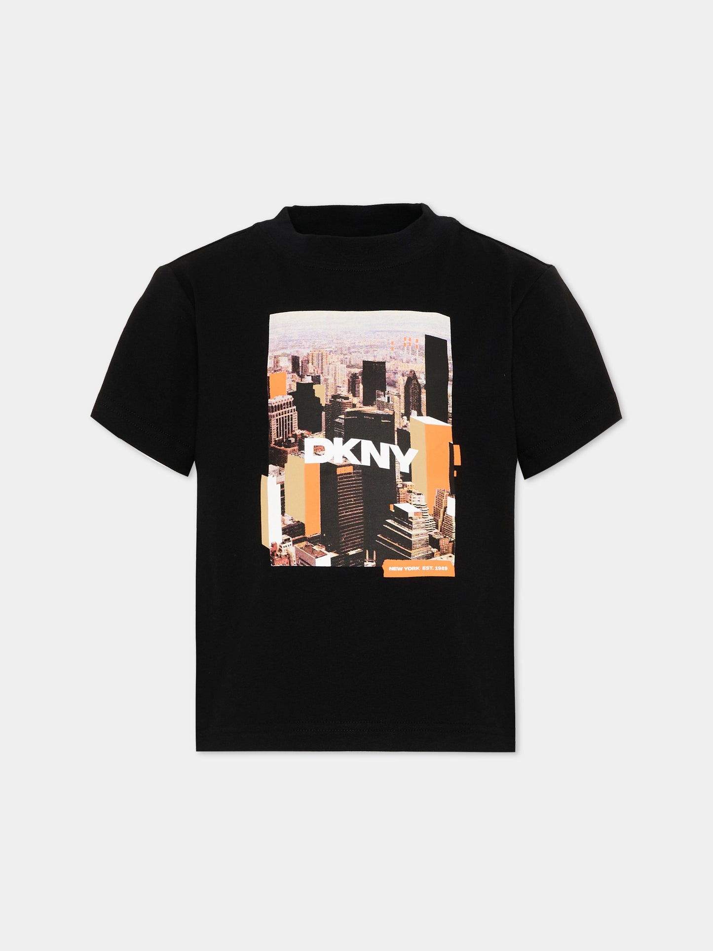 T-Shirt nera per bambino con logo,Dkny,D62536 09B