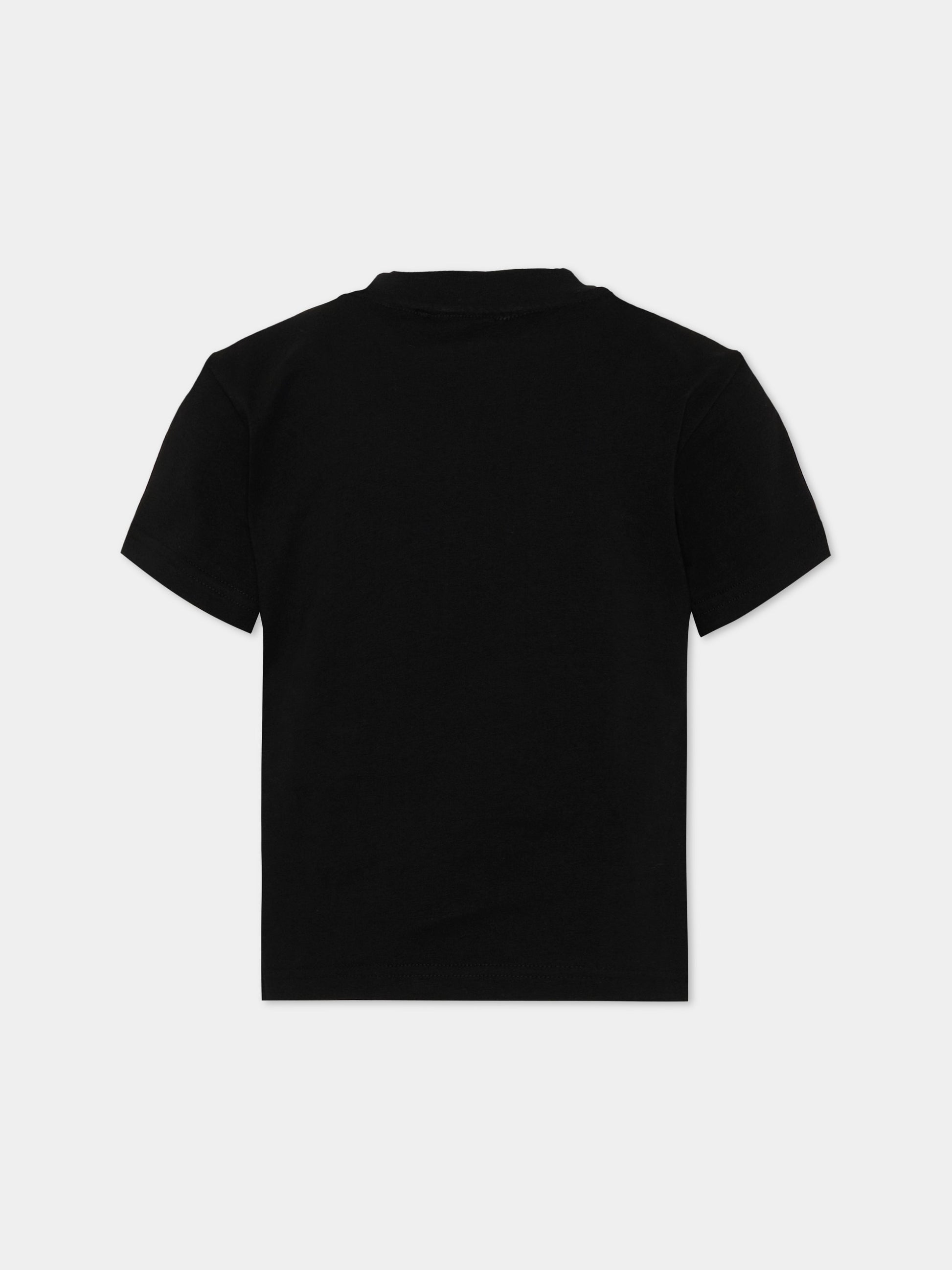 T-Shirt nera per bambino con logo,Dkny,D62536 09B
