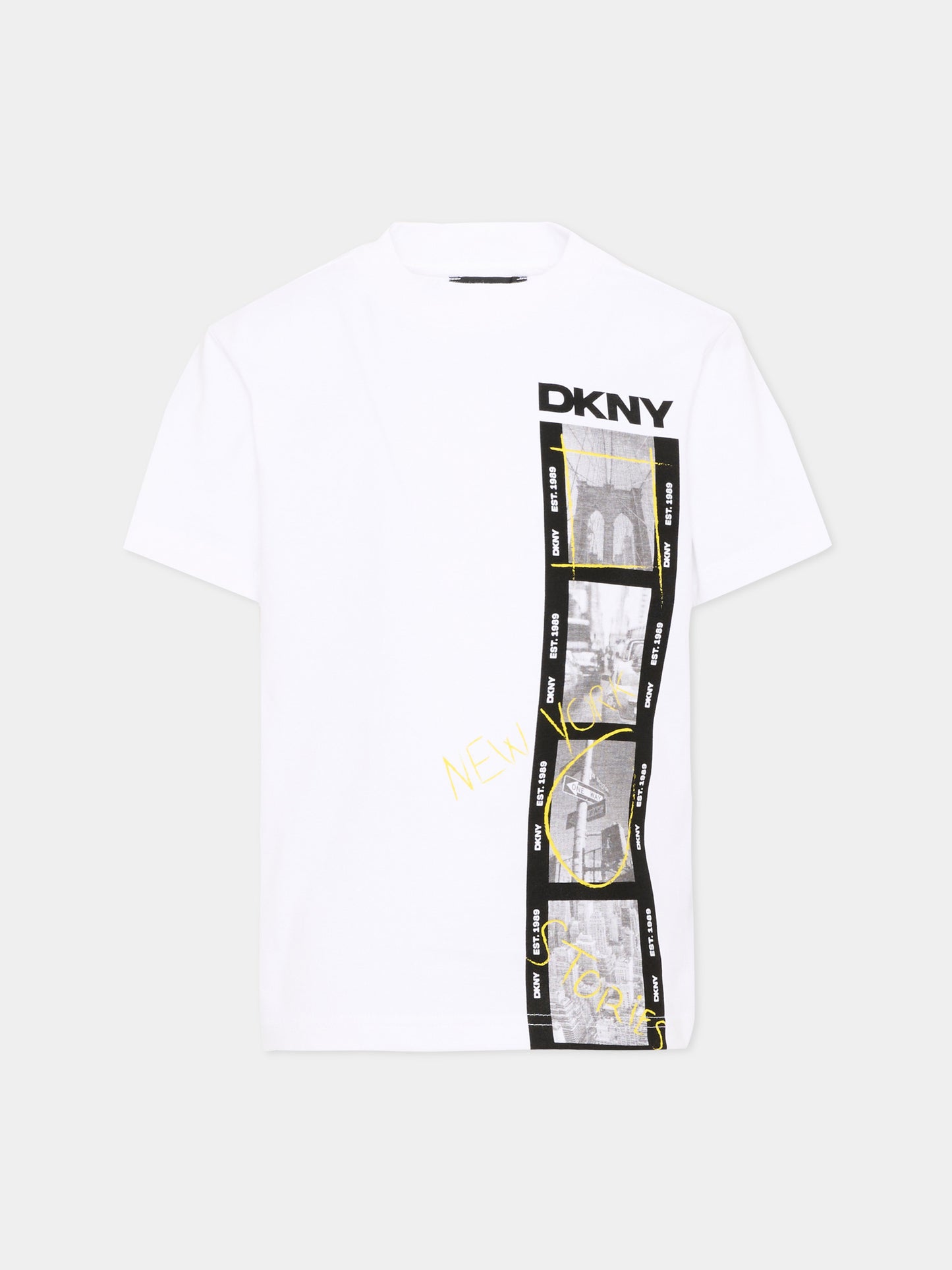 T-Shirt bianca per bambino con stampa New York,Dkny,D62536 10P