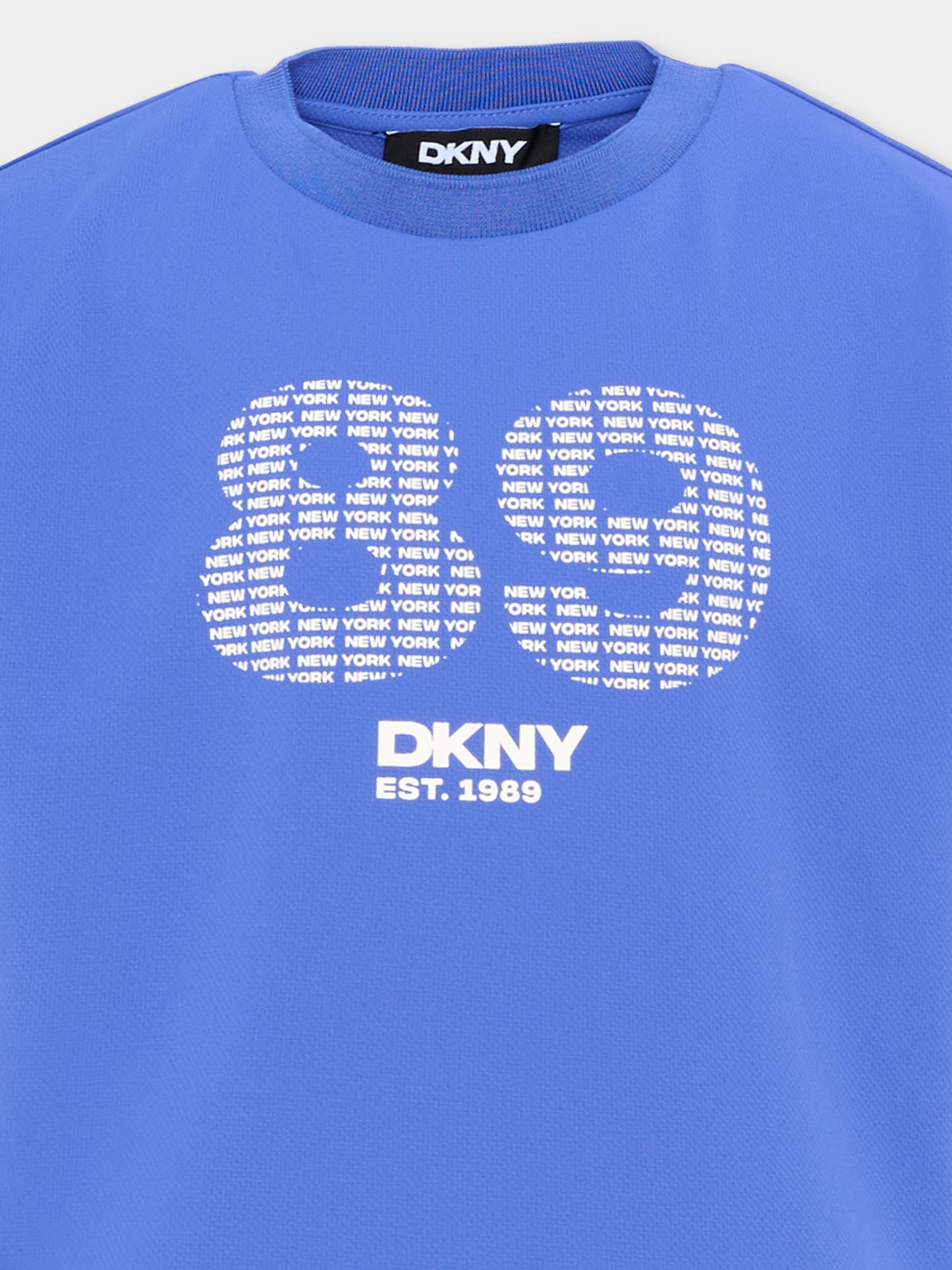 T-Shirt blu per bambino con logo,Dkny,D62540 813