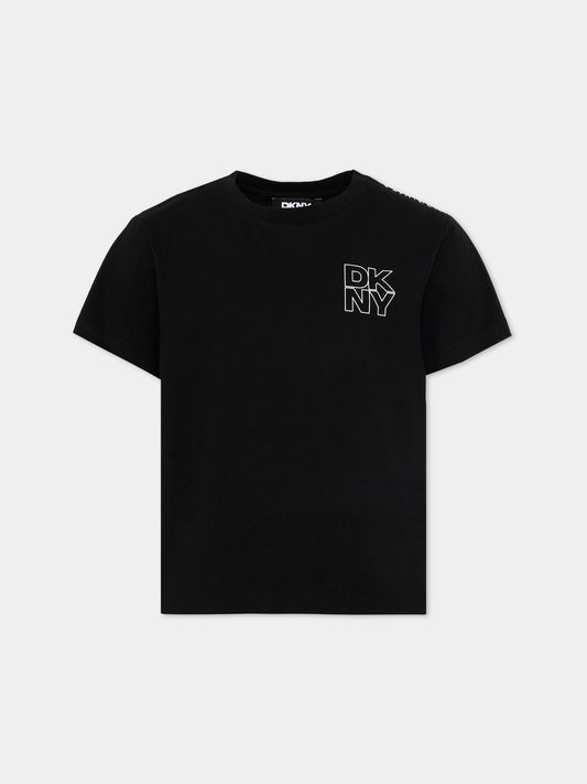 T-Shirt nera per bambino con logo,Dkny,D62546 09B