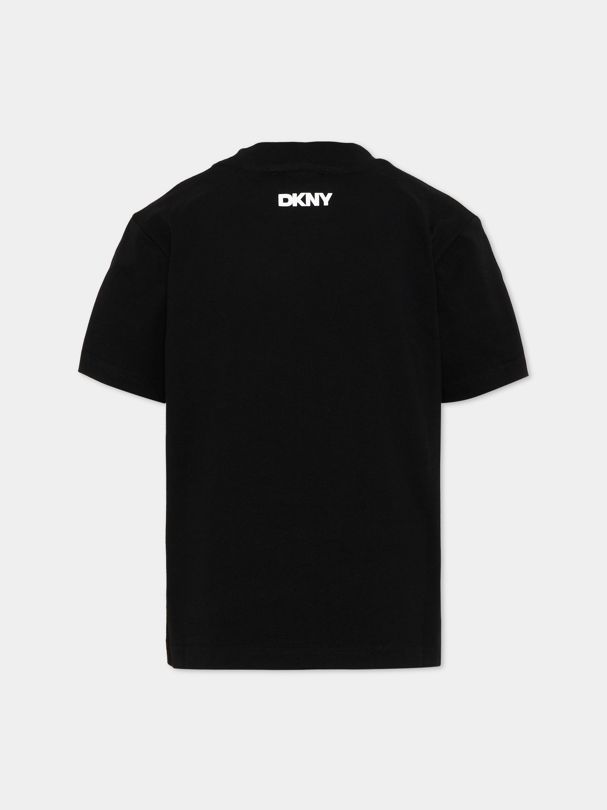 T-Shirt nera per bambino con logo,Dkny,D62548 09B