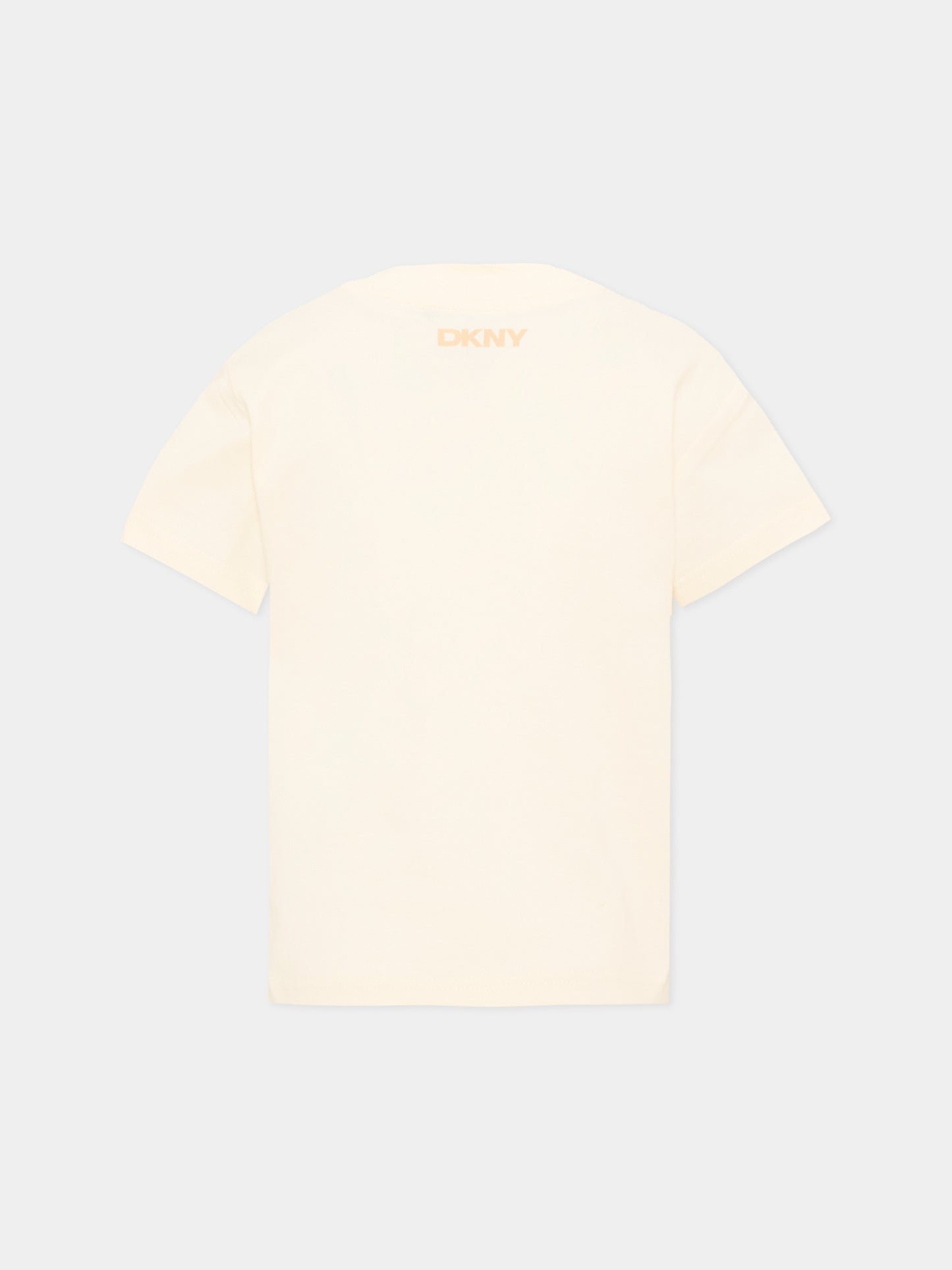 T-Shirt avorio per bambino con logo,Dkny,D62548 519