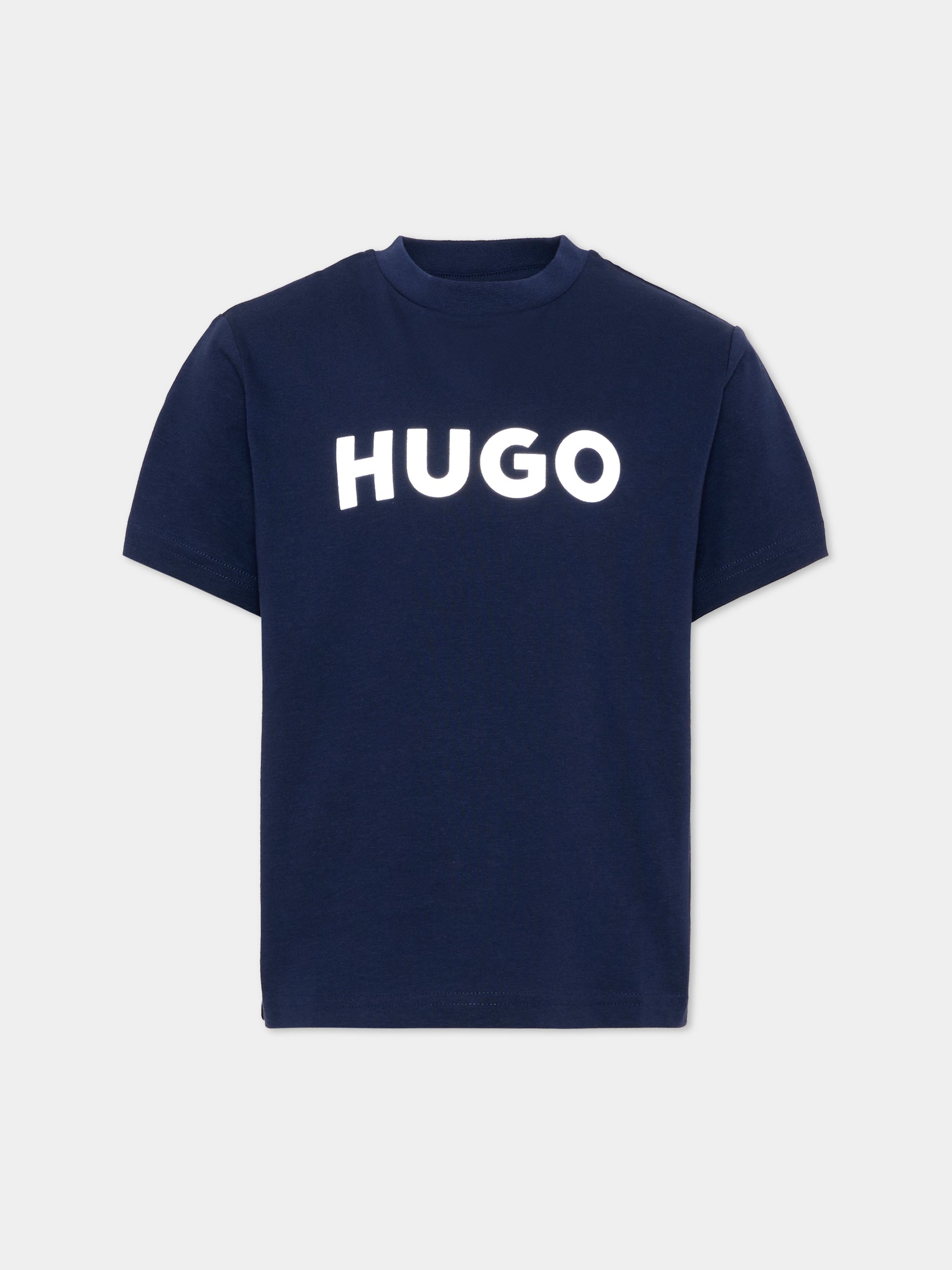 T-Shirt blu per bambino con logo,Hugo,G01016 85C