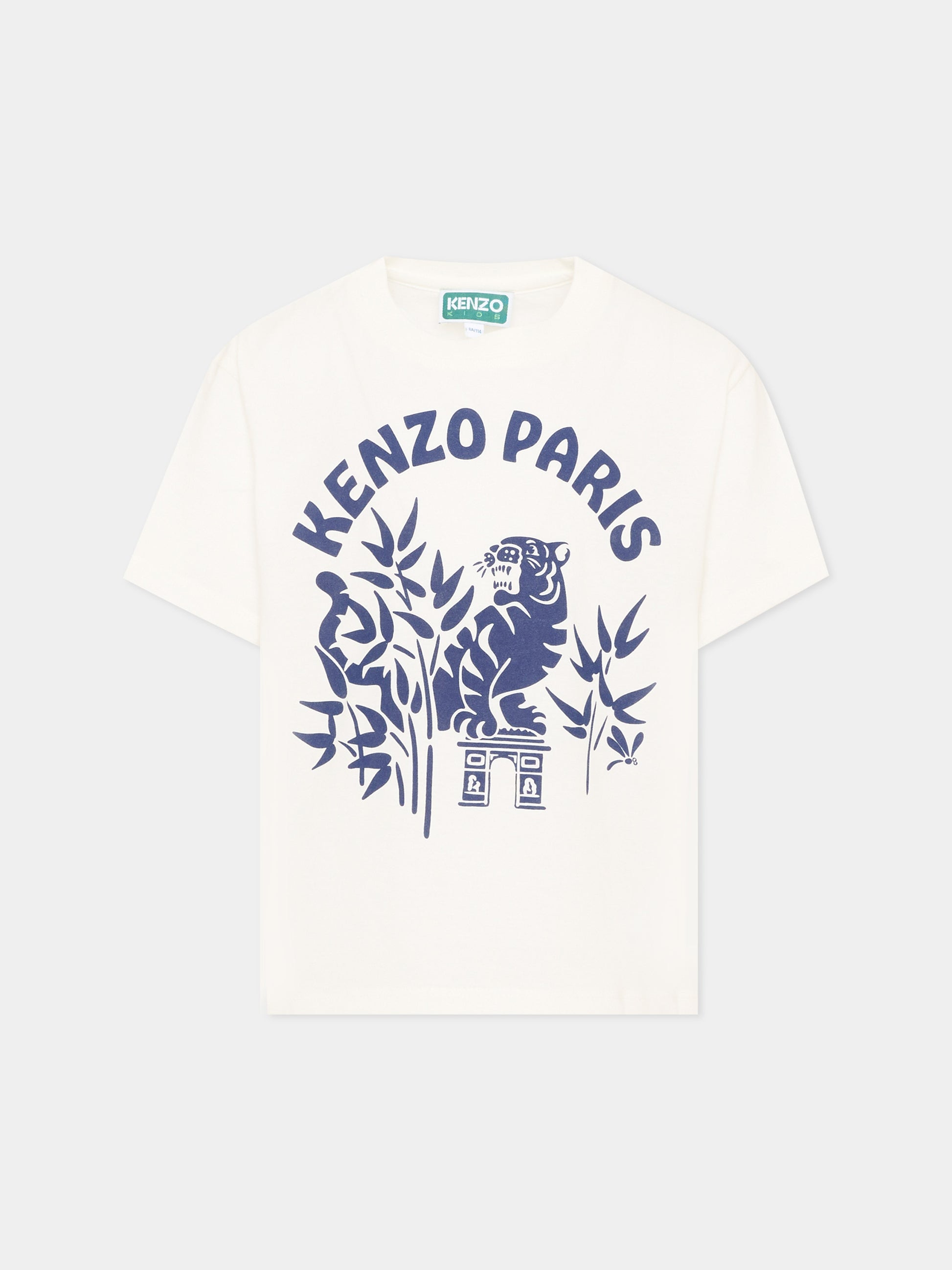 T-Shirt avorio per bambino con logo,Kenzo Kids,K61697 117