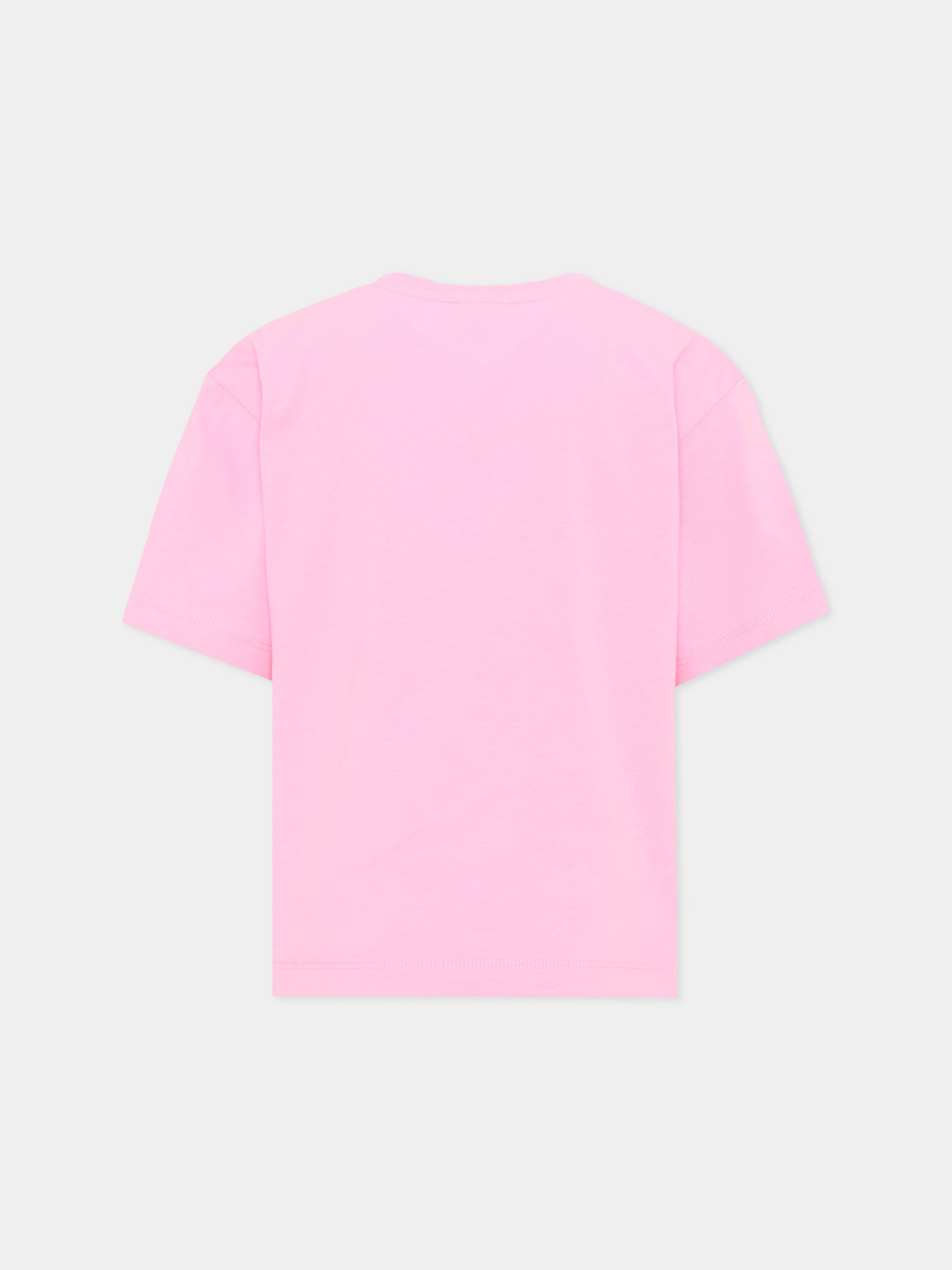 T-shirt rosa per bambina con logo,Kenzo Kids,K61769 47F
