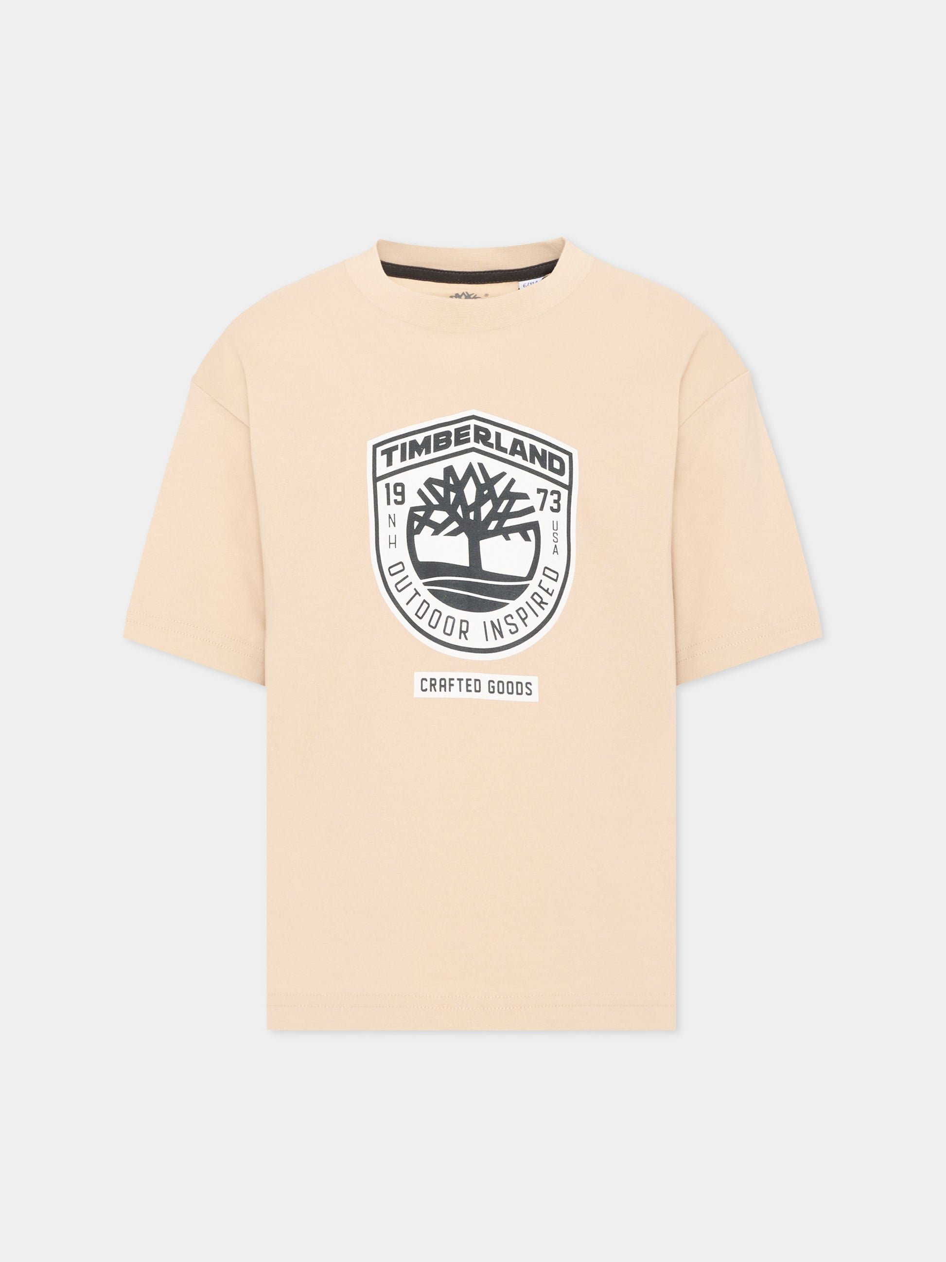 T-shirt beige per bambino con logo,Timberland,T60791 192