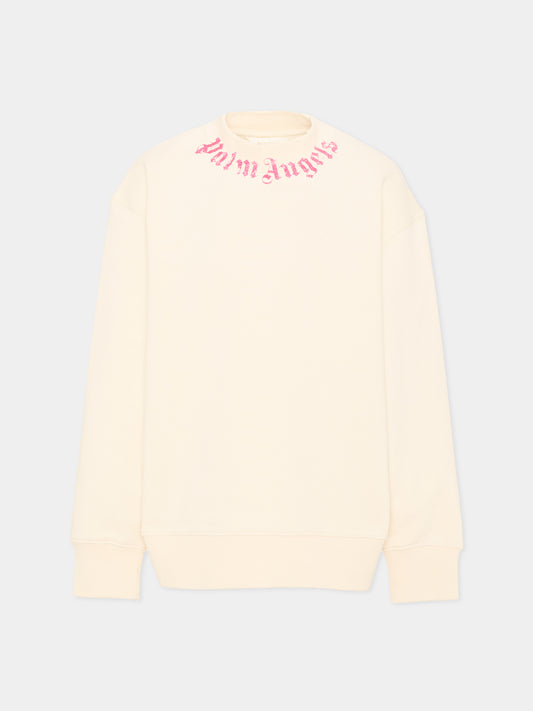 Felpa avorio per bambina con logo,Palm Angels,VPGBA013S26FLE004 002
