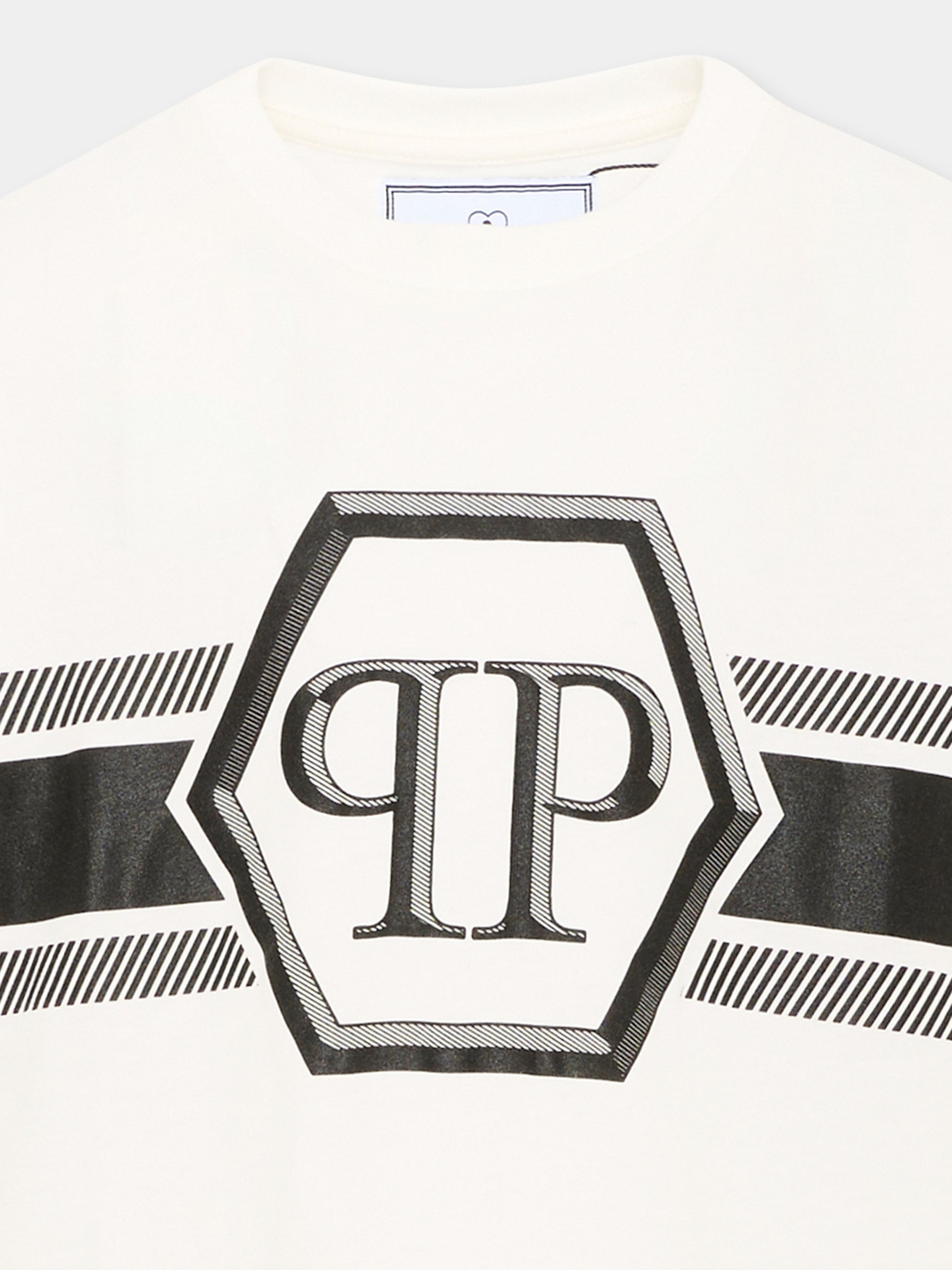 T-shirt avorio per bambino con logo,Philipp Plein Junior,S6PHJBTH054 002