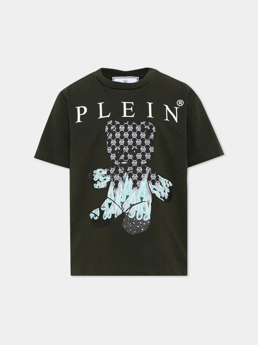 T-shirt verde per bambino con teschio,Philipp Plein Junior,S6PHJBTH068 082