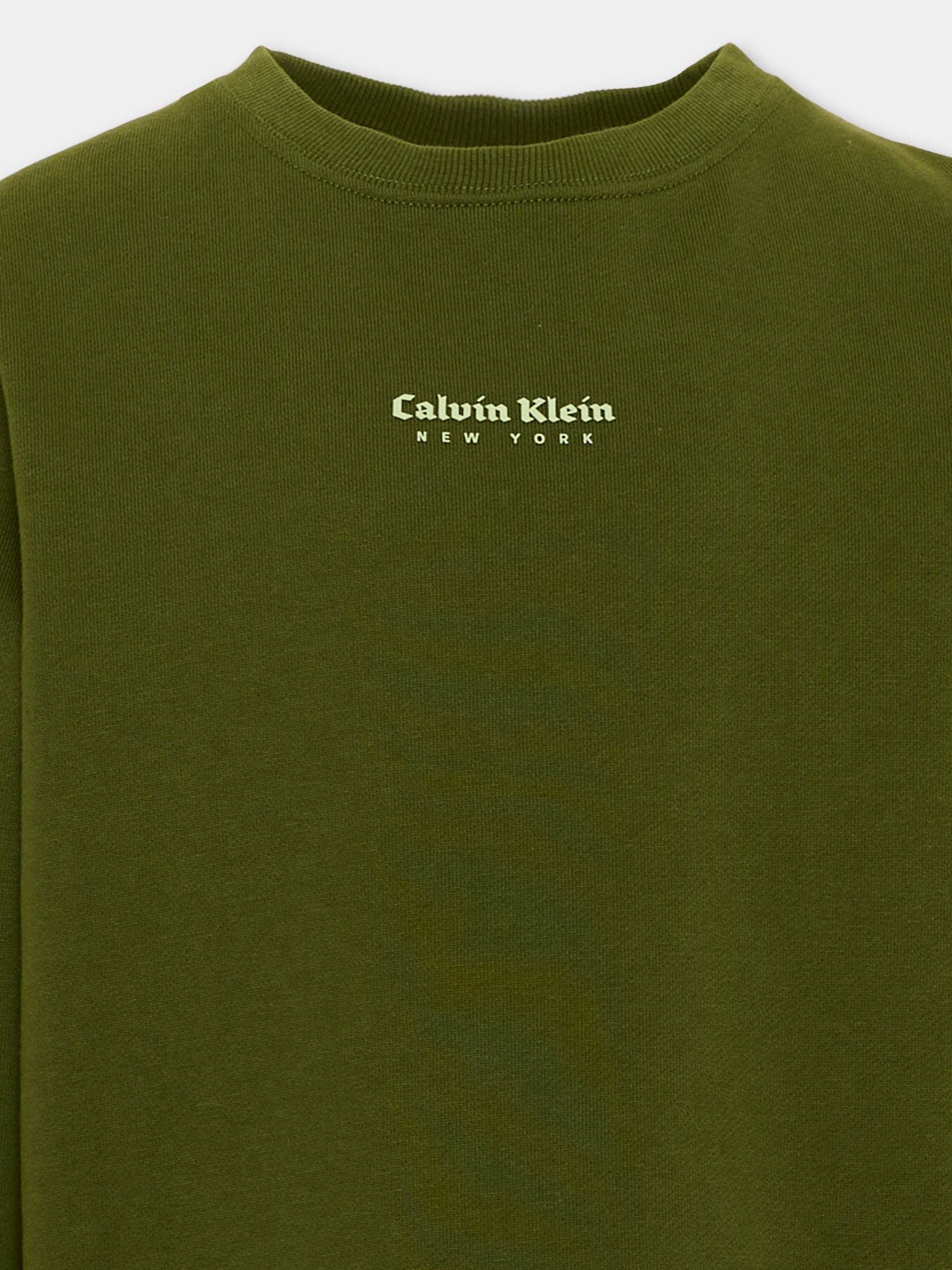 Felpa verde per bambino logo frontale,Calvin Klein Kids,IB0IB02617 LTQ