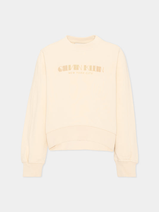 Felpa bianca logo per bambina,Calvin Klein Kids,IG0IG03069 PGB
