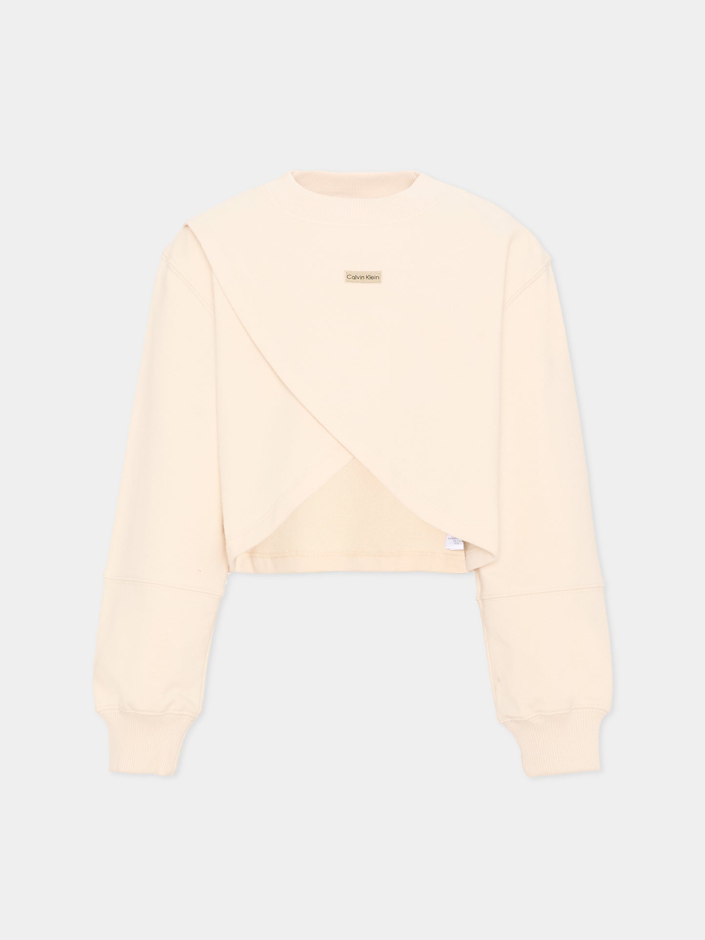 Felpa avorio per bambina logo frontale,Calvin Klein Kids,IG0IG03070 PGB