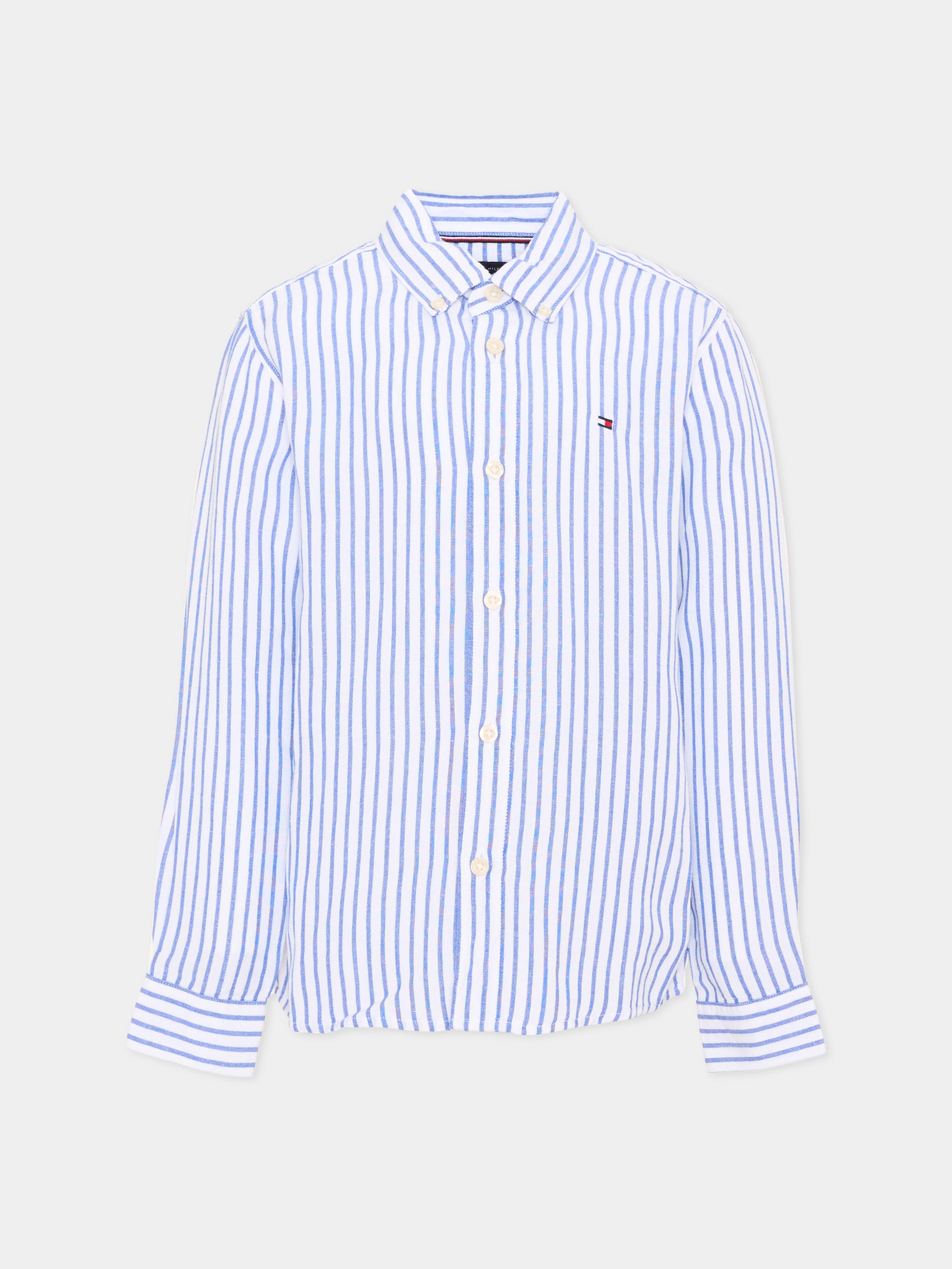 Camicia a manica lunga azzurra per bambino a righe,Tommy Hilfiger Junior,KB0KB09630 C6H