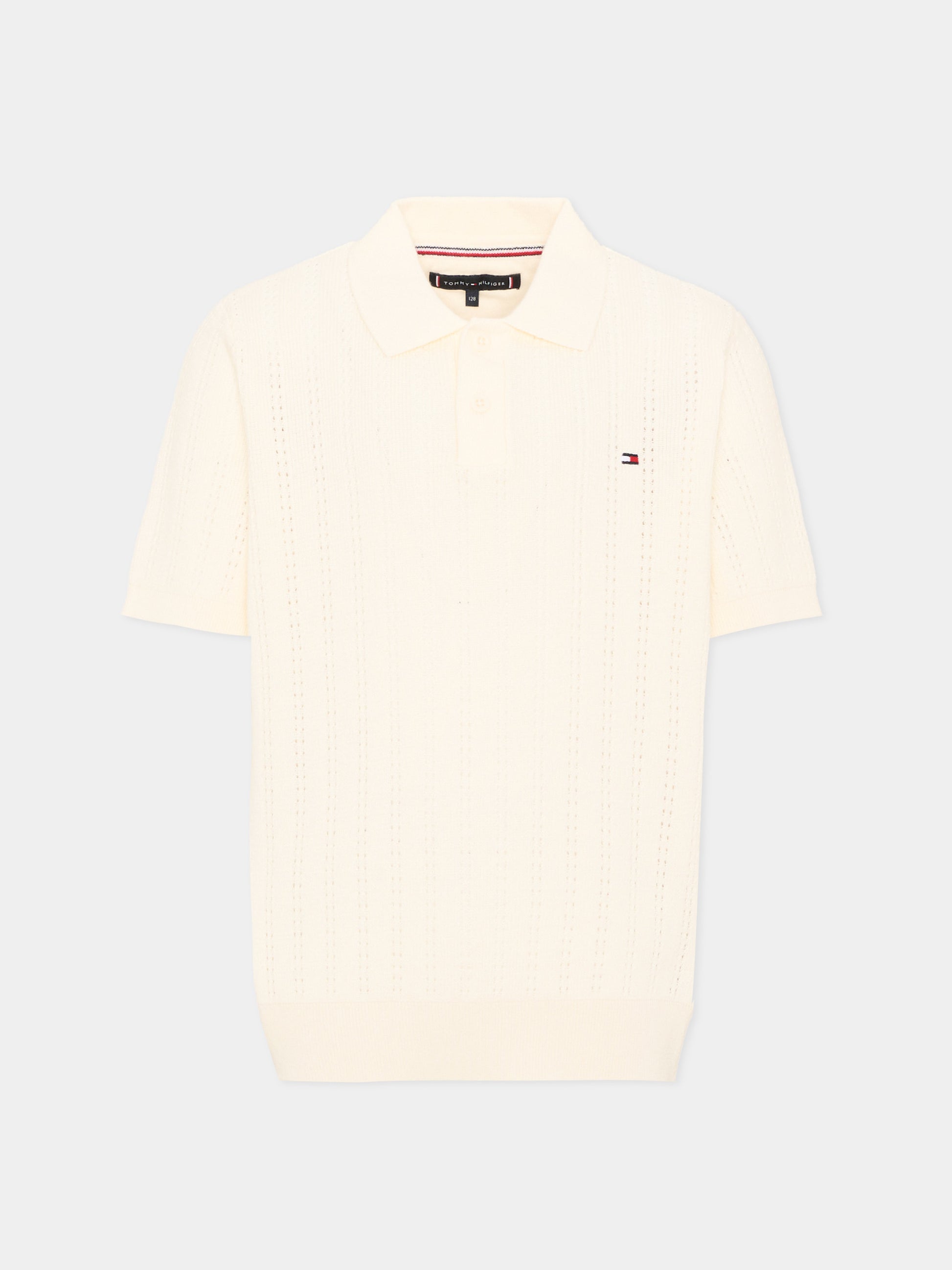 Polo a manica corta avorio per bambino,Tommy Hilfiger Junior,KB0KB10251 YA8