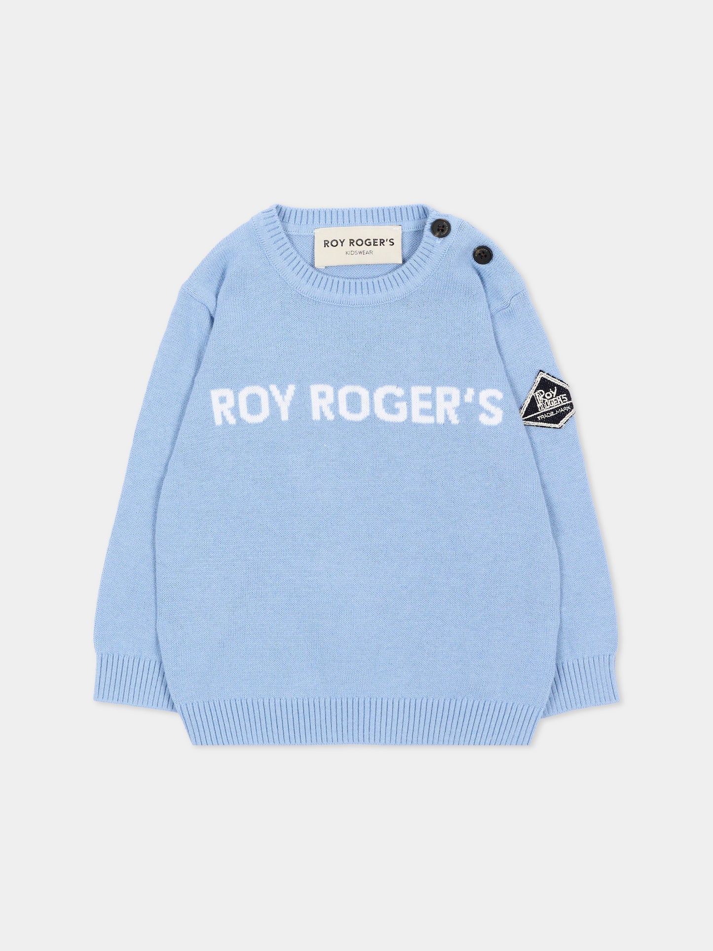 Maglione azzurro per neonato logo frontale,Roy Roger's Kids,RG187 0 3814