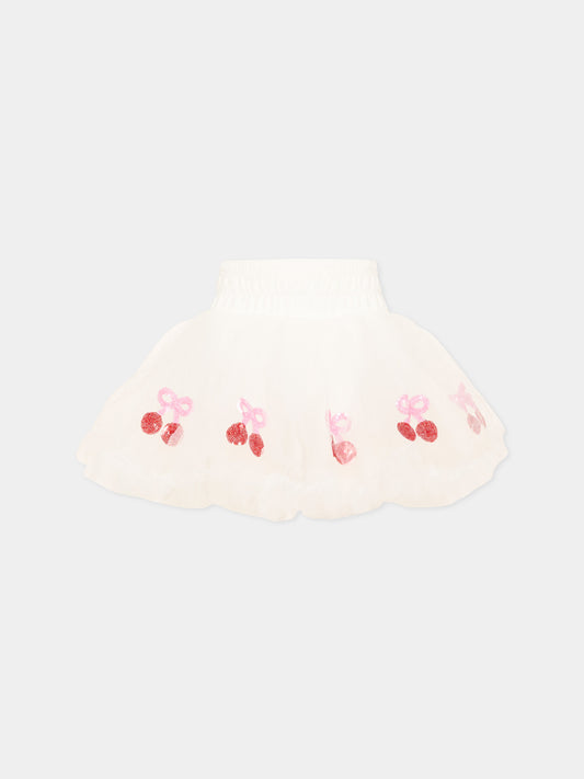 Gonna bianca con ciliegie per bambina,Poco Blush,SS26270
