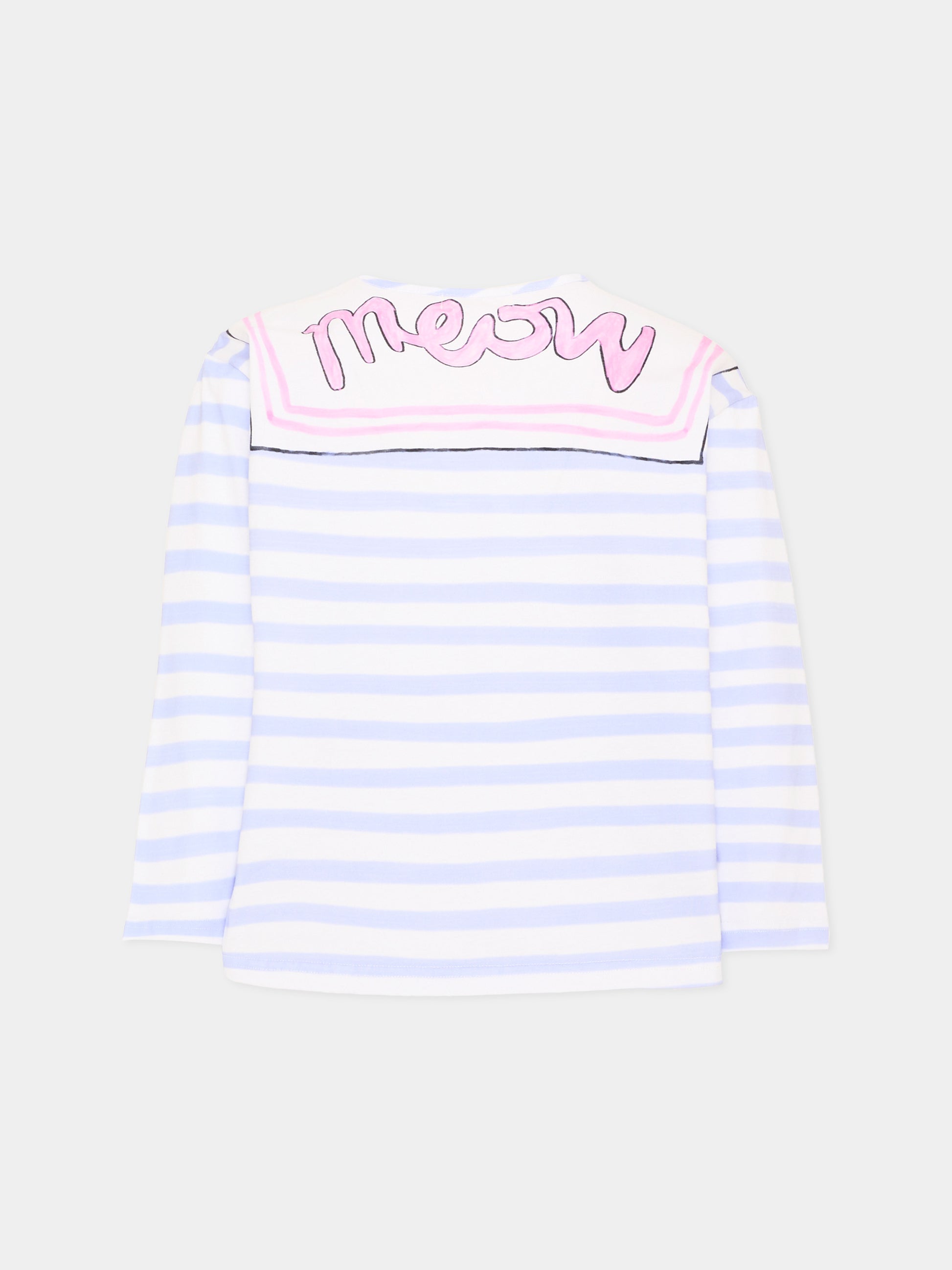 T-shirt a manica lunga blu per bambina stampa gatto,Poco Blush,SS26119