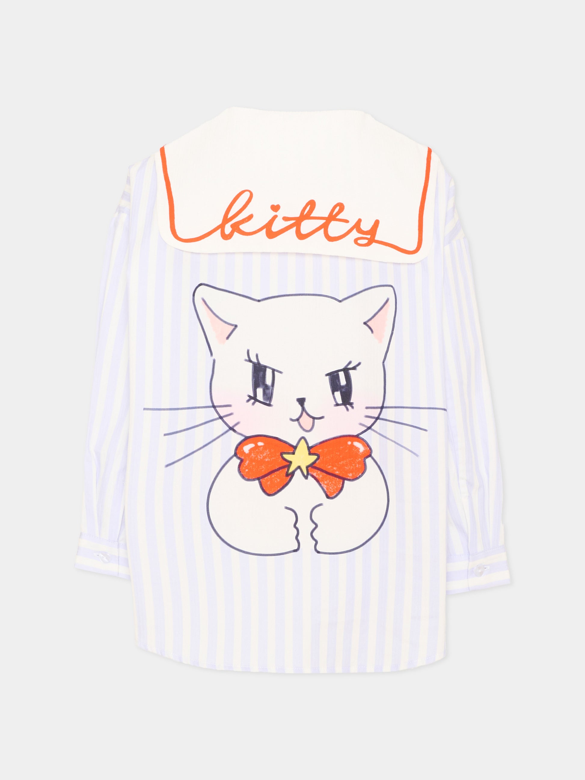 Camicia blu a righe kitty per bambina,Poco Blush,SS26127