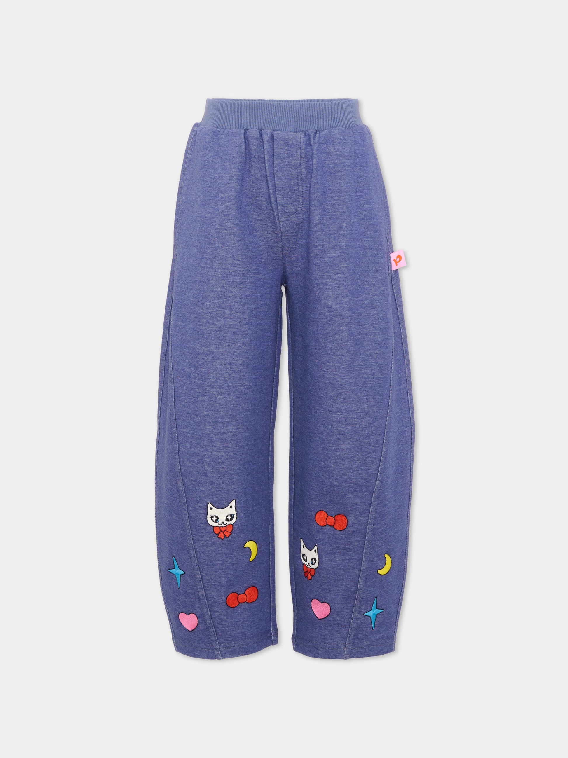 Pantalone blu per bambina ricamato,Poco Blush,SS26133