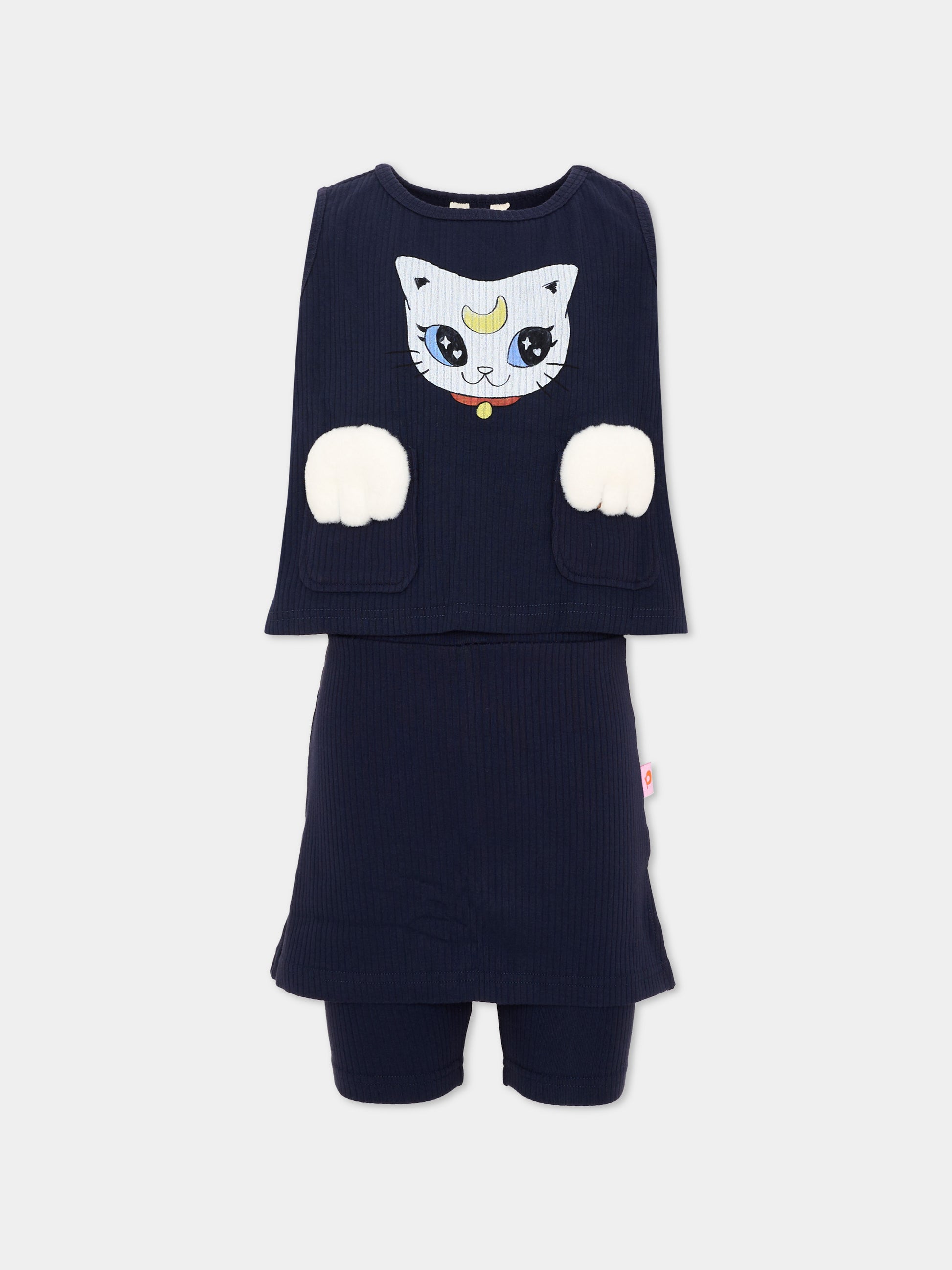Completo sportivo corto blu per bambina gatto,Poco Blush,SS26250