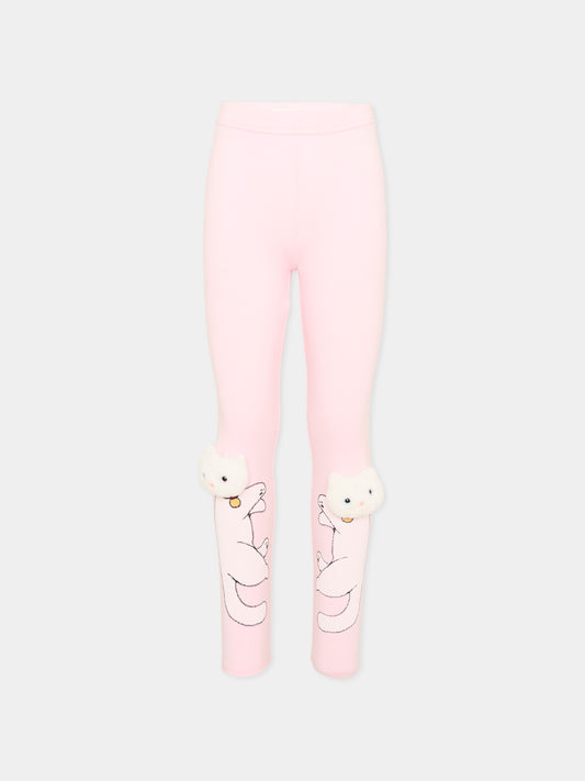 Leggings rosa per bambina gatti 3D,Poco Blush,SS26242