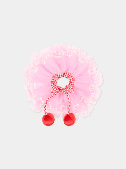 Elastico per capelli con ricamo ciliegie da bambina,Poco Blush,SS262A04